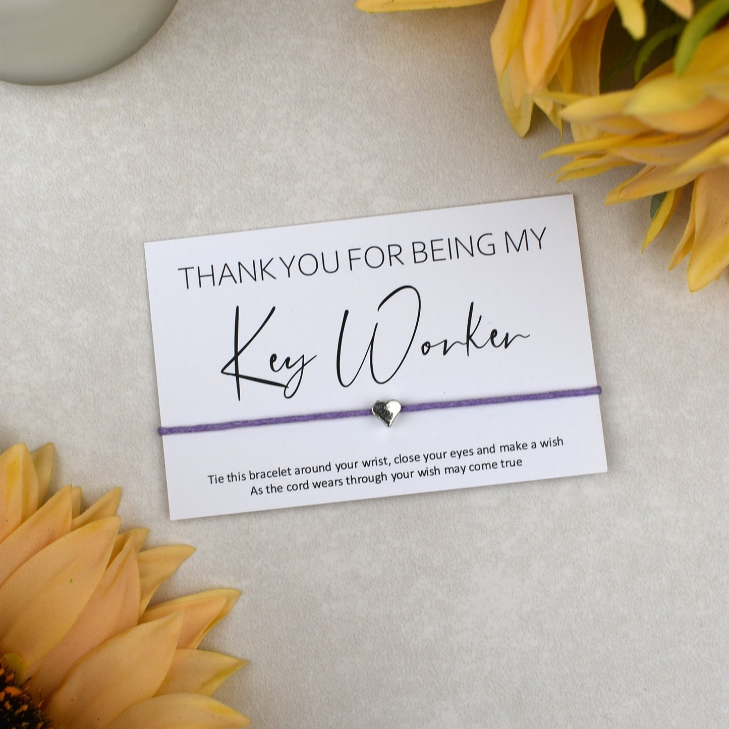 CLEARANCE - Thank You For Being My Key Worker Wish Bracelet | Heart Charm