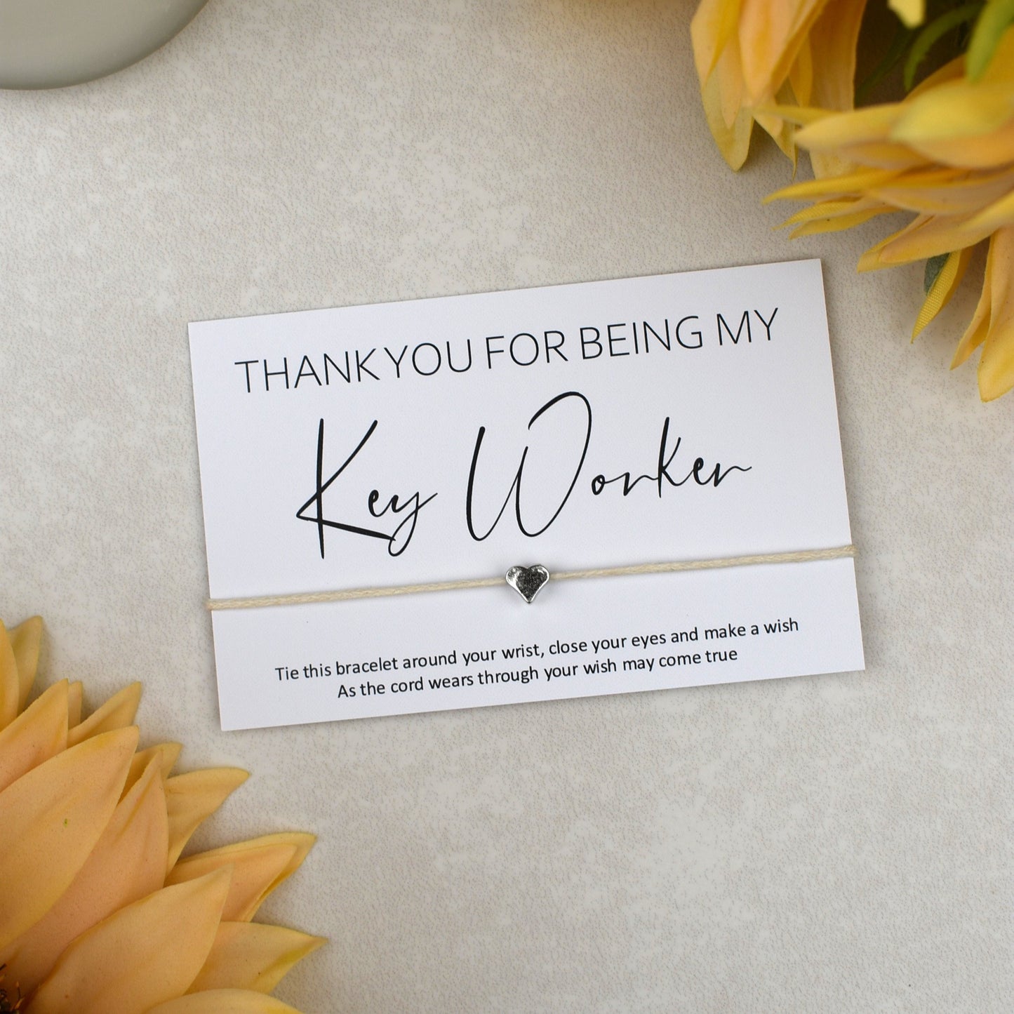 CLEARANCE - Thank You For Being My Key Worker Wish Bracelet | Heart Charm
