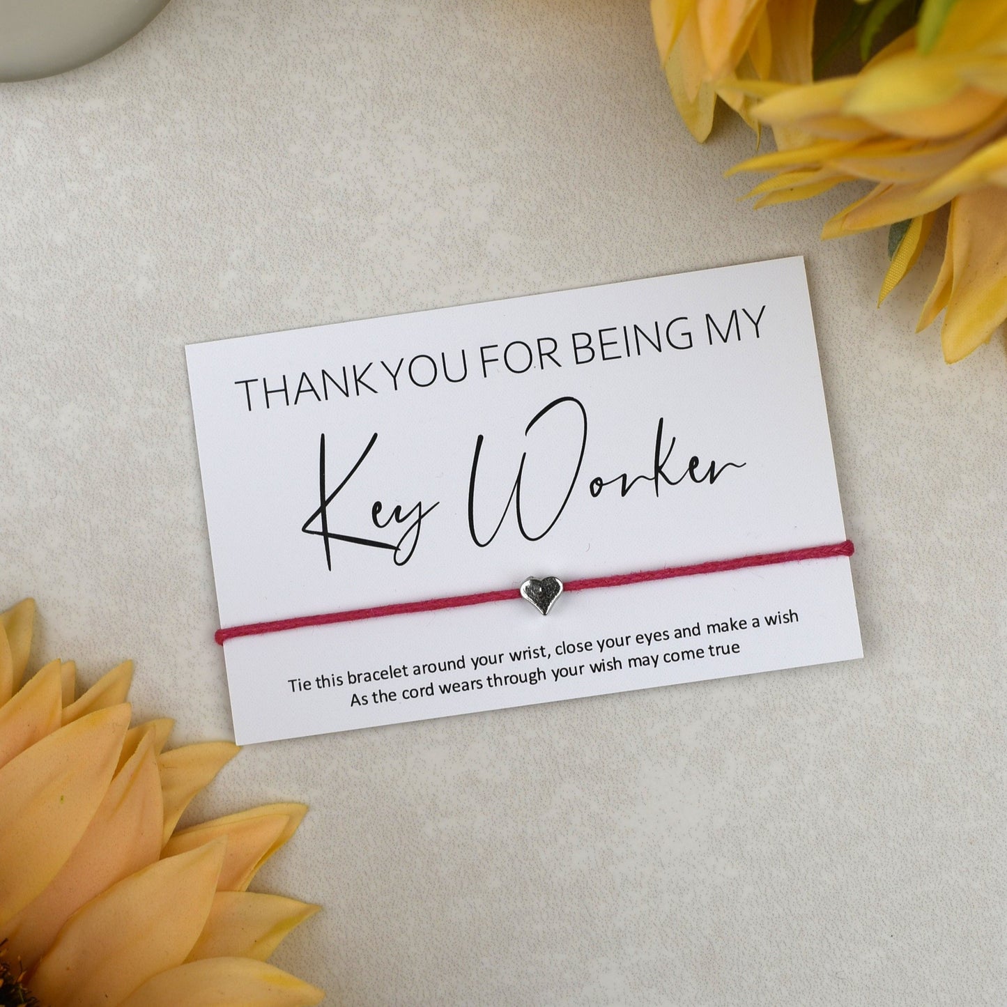 CLEARANCE - Thank You For Being My Key Worker Wish Bracelet | Heart Charm