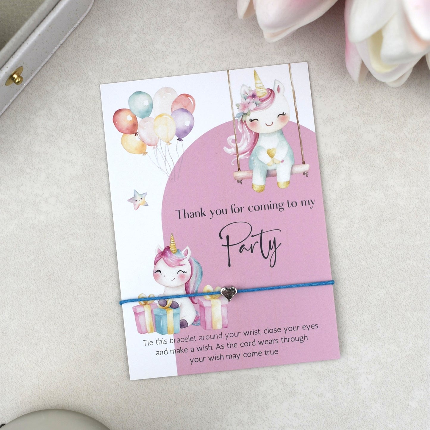 CLEARANCE - Thank You For Coming To My Party Unicorn Wish Bracelet | Heart Charm