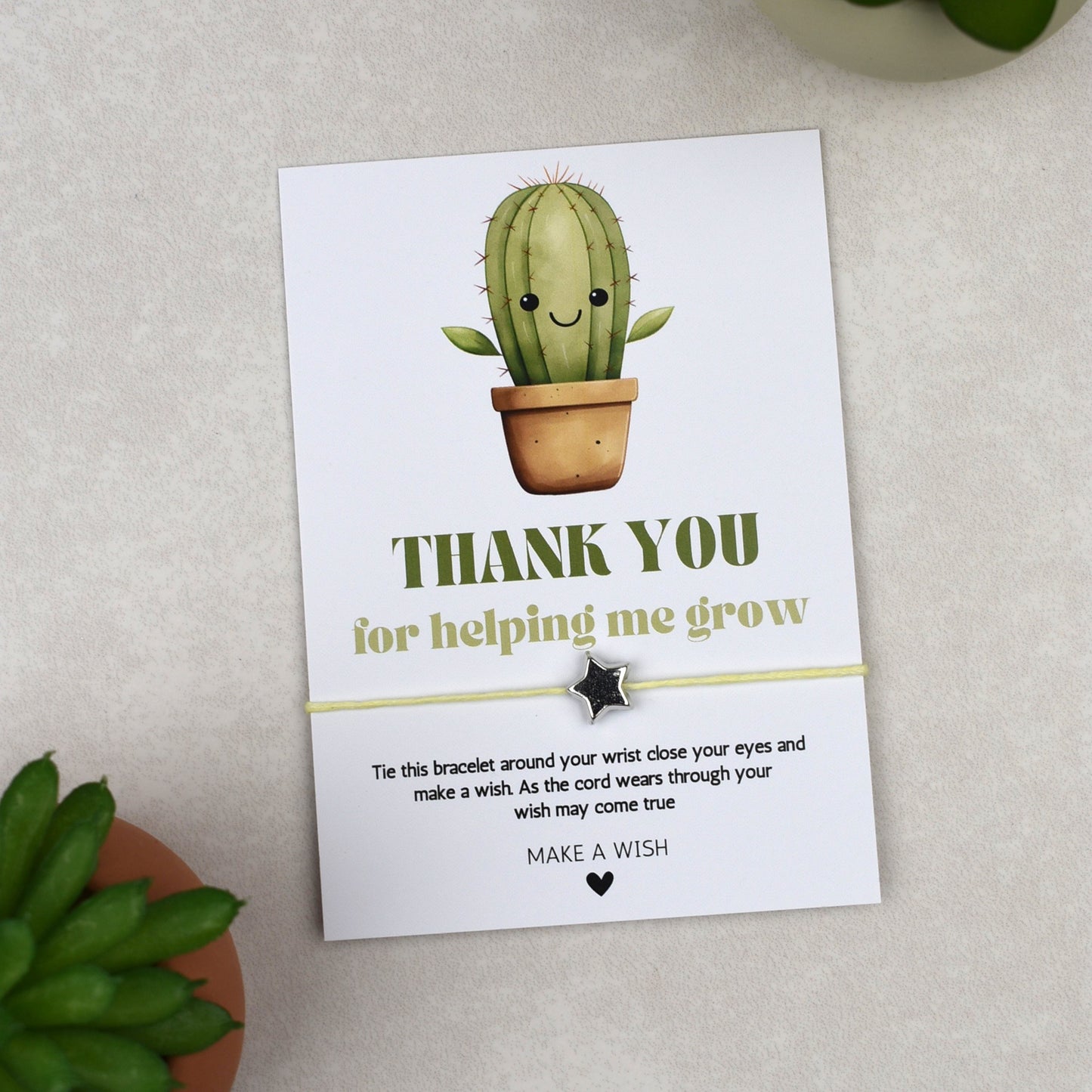 CLEARANCE - Thank You For Helping Me Grow Cactus Wish Bracelet