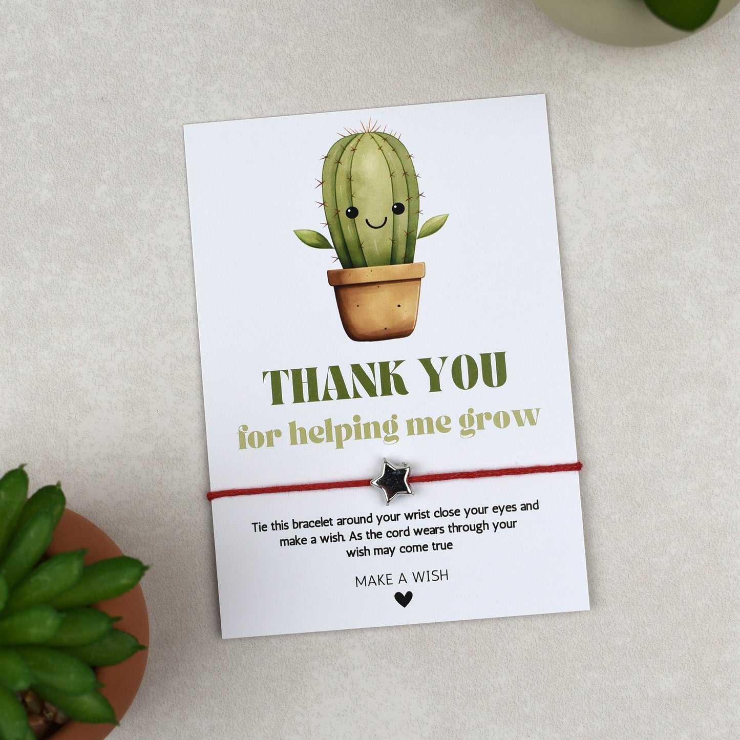 CLEARANCE - Thank You For Helping Me Grow Cactus Wish Bracelet