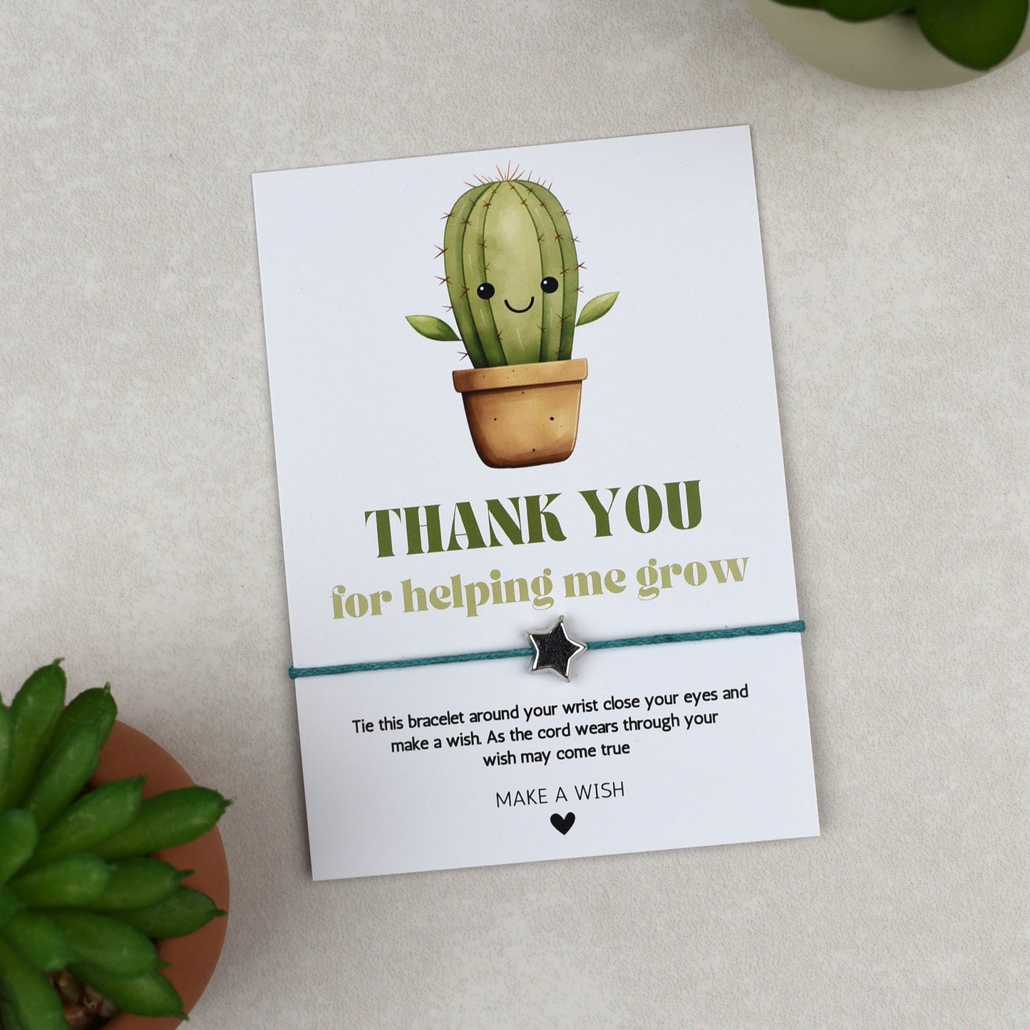 CLEARANCE - Thank You For Helping Me Grow Cactus Wish Bracelet