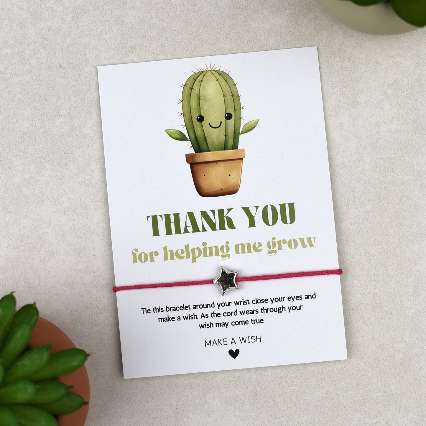 CLEARANCE - Thank You For Helping Me Grow Cactus Wish Bracelet