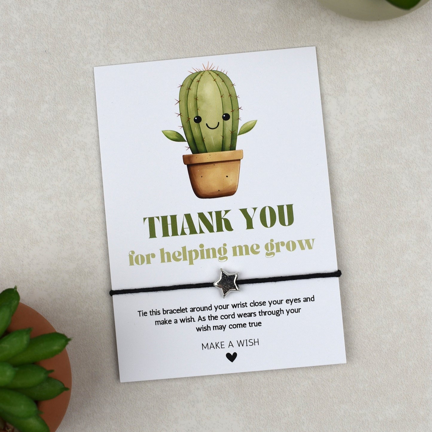 CLEARANCE - Thank You For Helping Me Grow Cactus Wish Bracelet