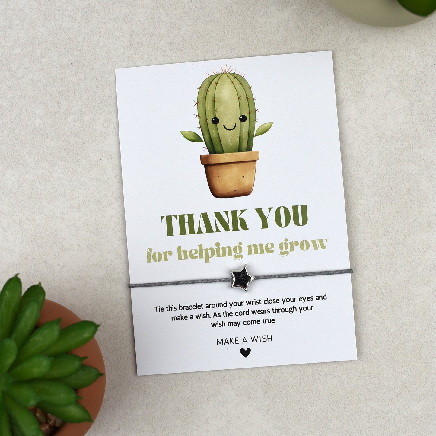 CLEARANCE - Thank You For Helping Me Grow Cactus Wish Bracelet