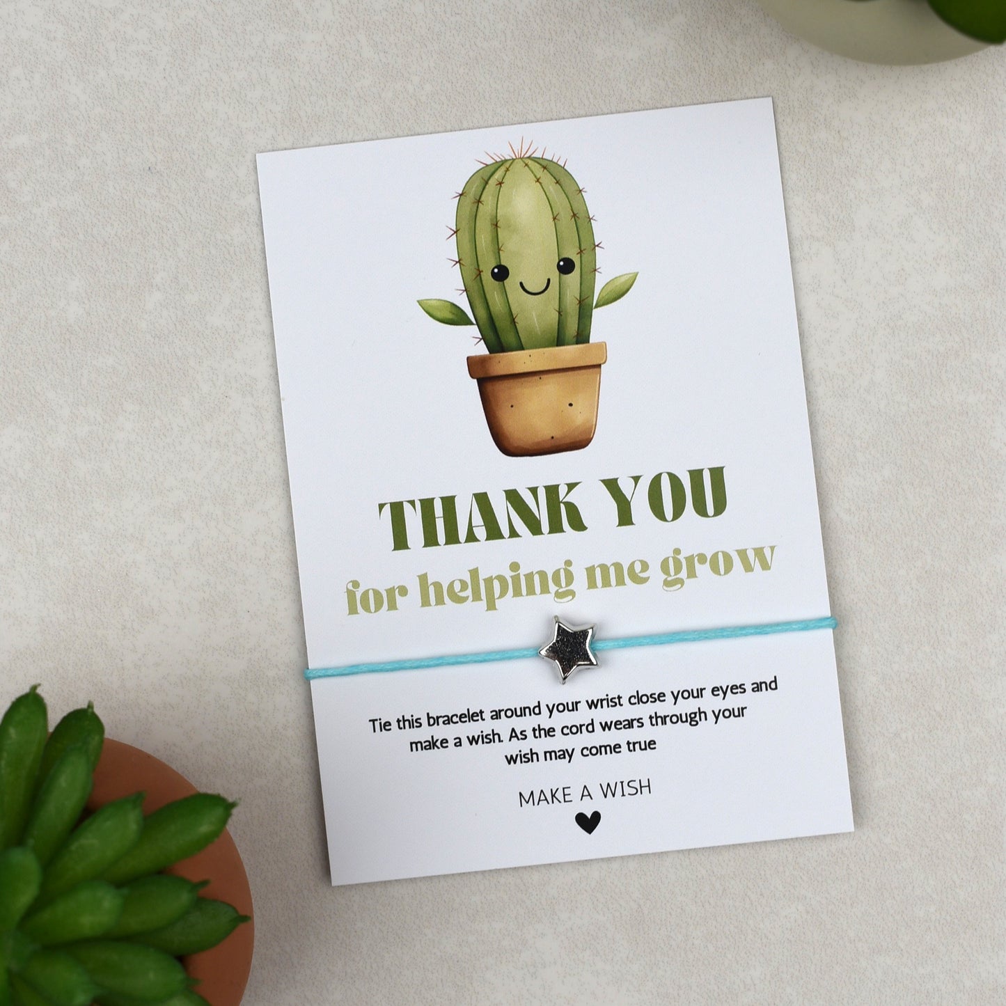 CLEARANCE - Thank You For Helping Me Grow Cactus Wish Bracelet