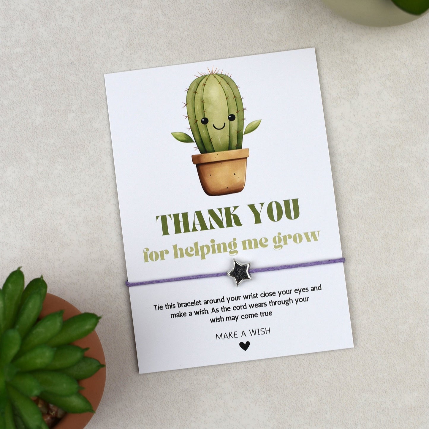 CLEARANCE - Thank You For Helping Me Grow Cactus Wish Bracelet