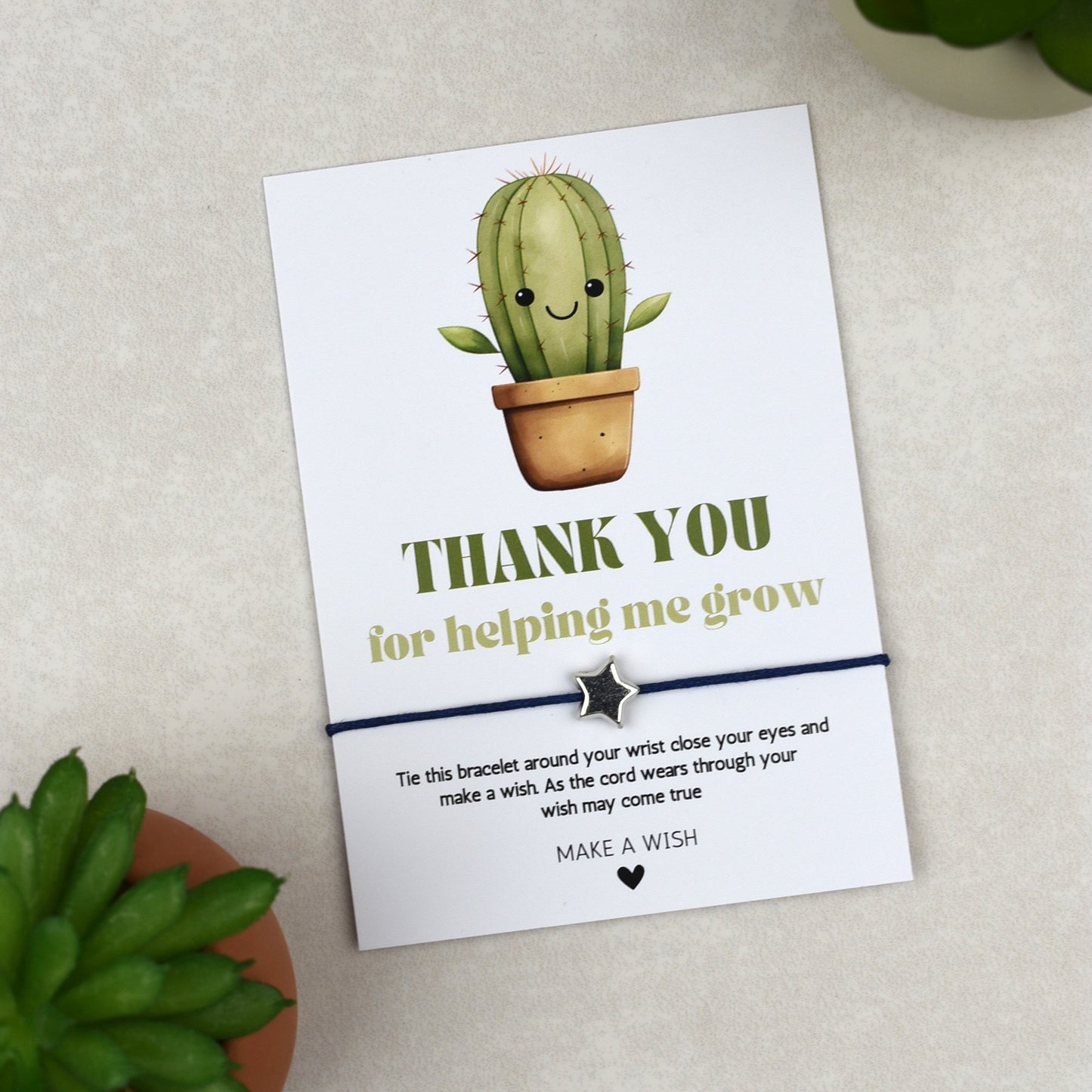 CLEARANCE - Thank You For Helping Me Grow Cactus Wish Bracelet
