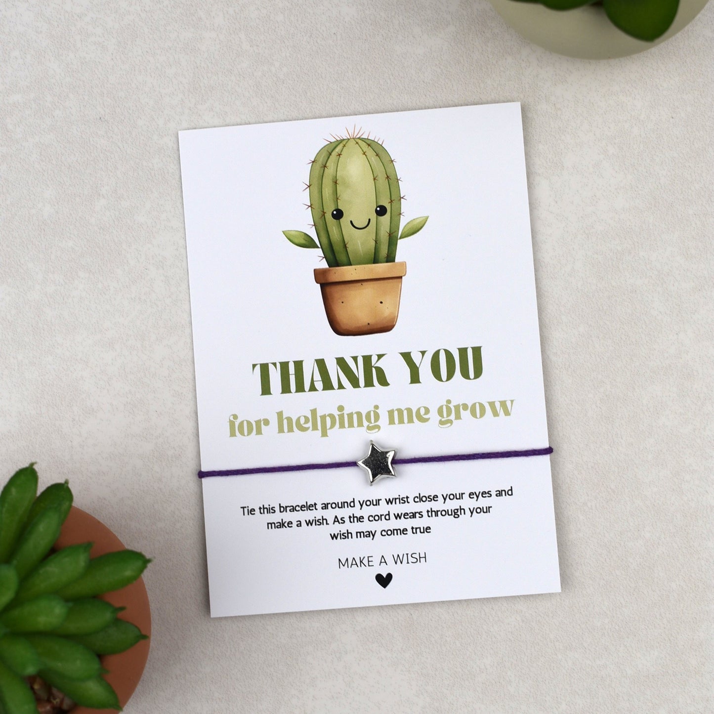 CLEARANCE - Thank You For Helping Me Grow Cactus Wish Bracelet