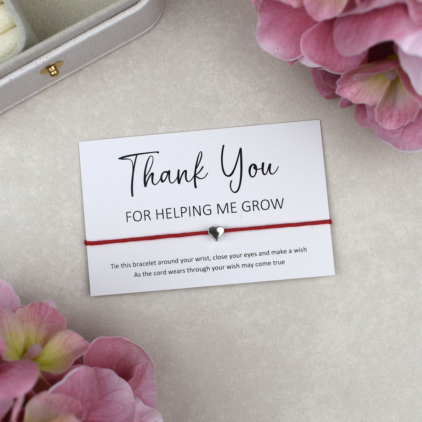 CLEARANCE - Thank You For Helping Me Grow Wish Bracelet | Heart Charm