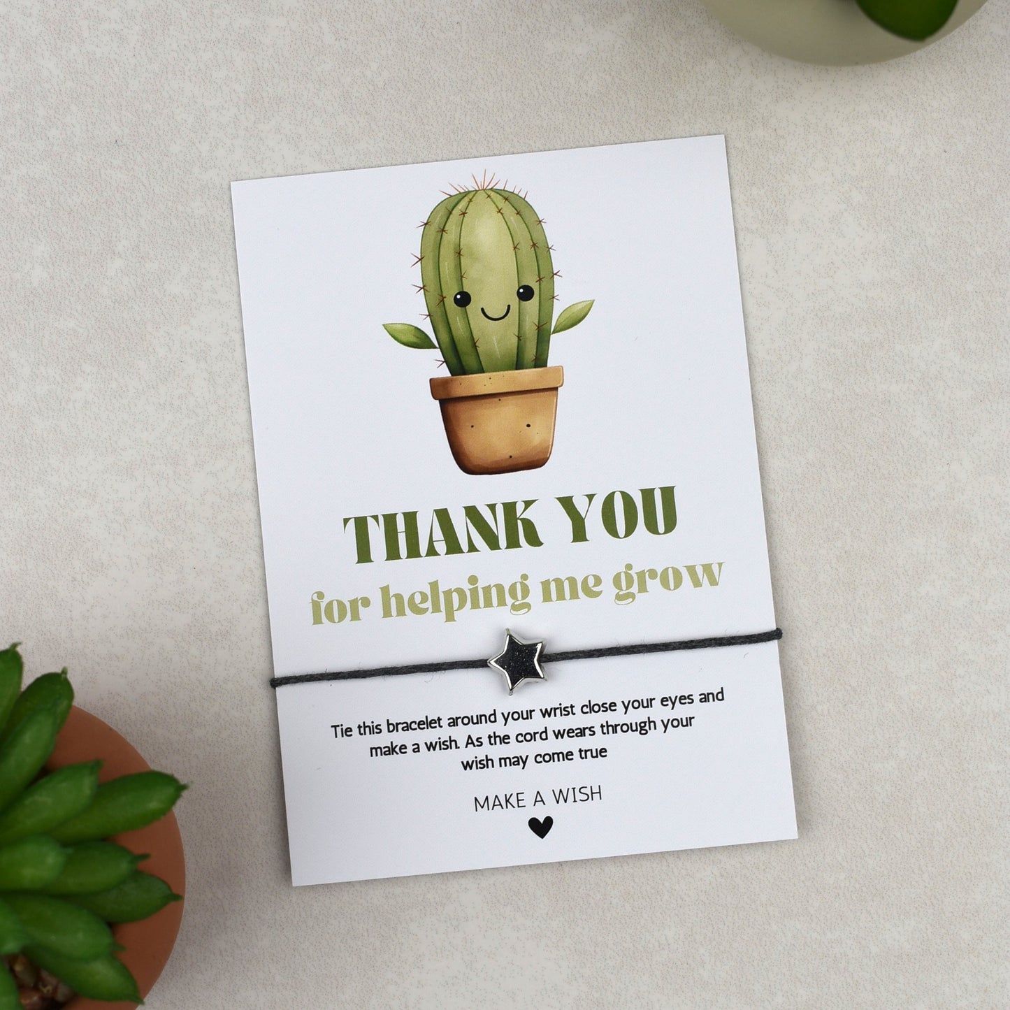 CLEARANCE - Thank You For Helping Me Grow Cactus Wish Bracelet