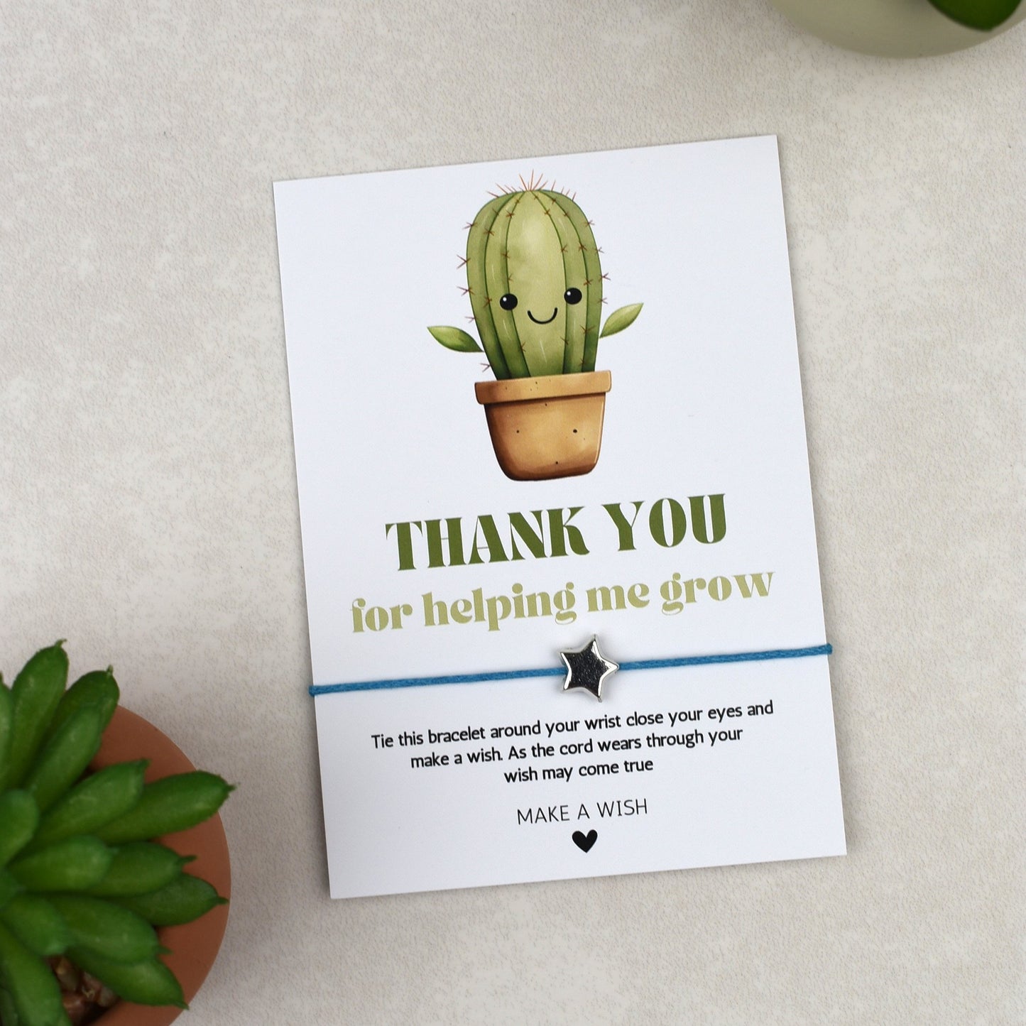 CLEARANCE - Thank You For Helping Me Grow Cactus Wish Bracelet