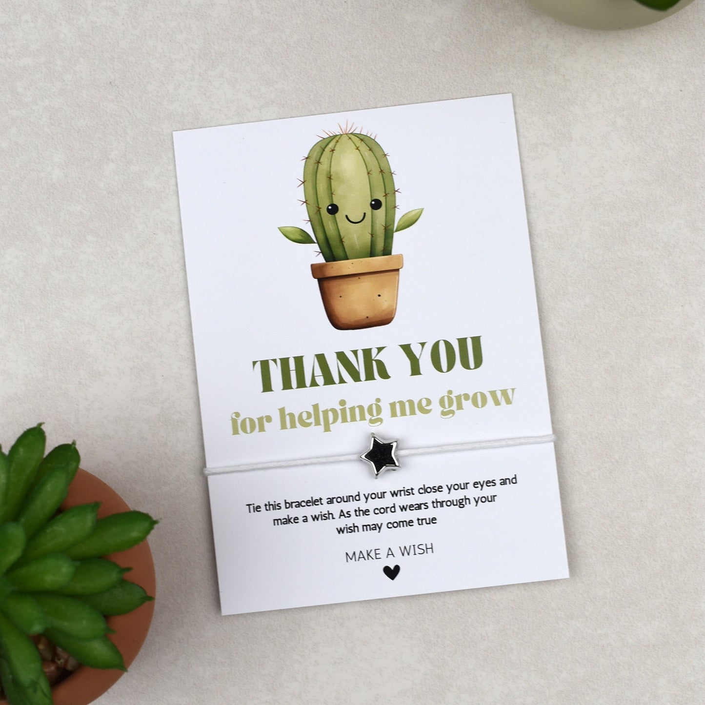 CLEARANCE - Thank You For Helping Me Grow Cactus Wish Bracelet