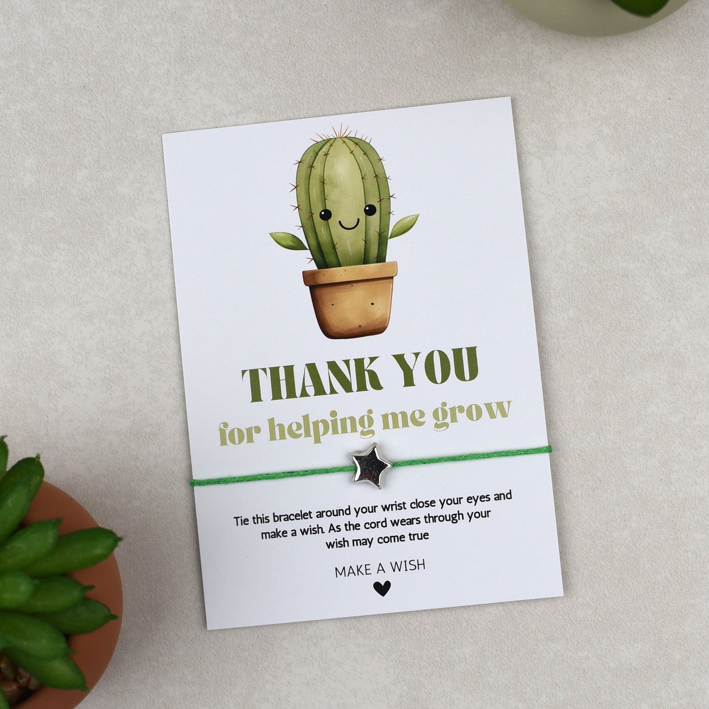 CLEARANCE - Thank You For Helping Me Grow Cactus Wish Bracelet