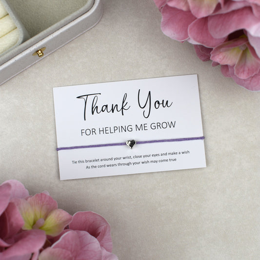 CLEARANCE - Thank You For Helping Me Grow Wish Bracelet | Heart Charm