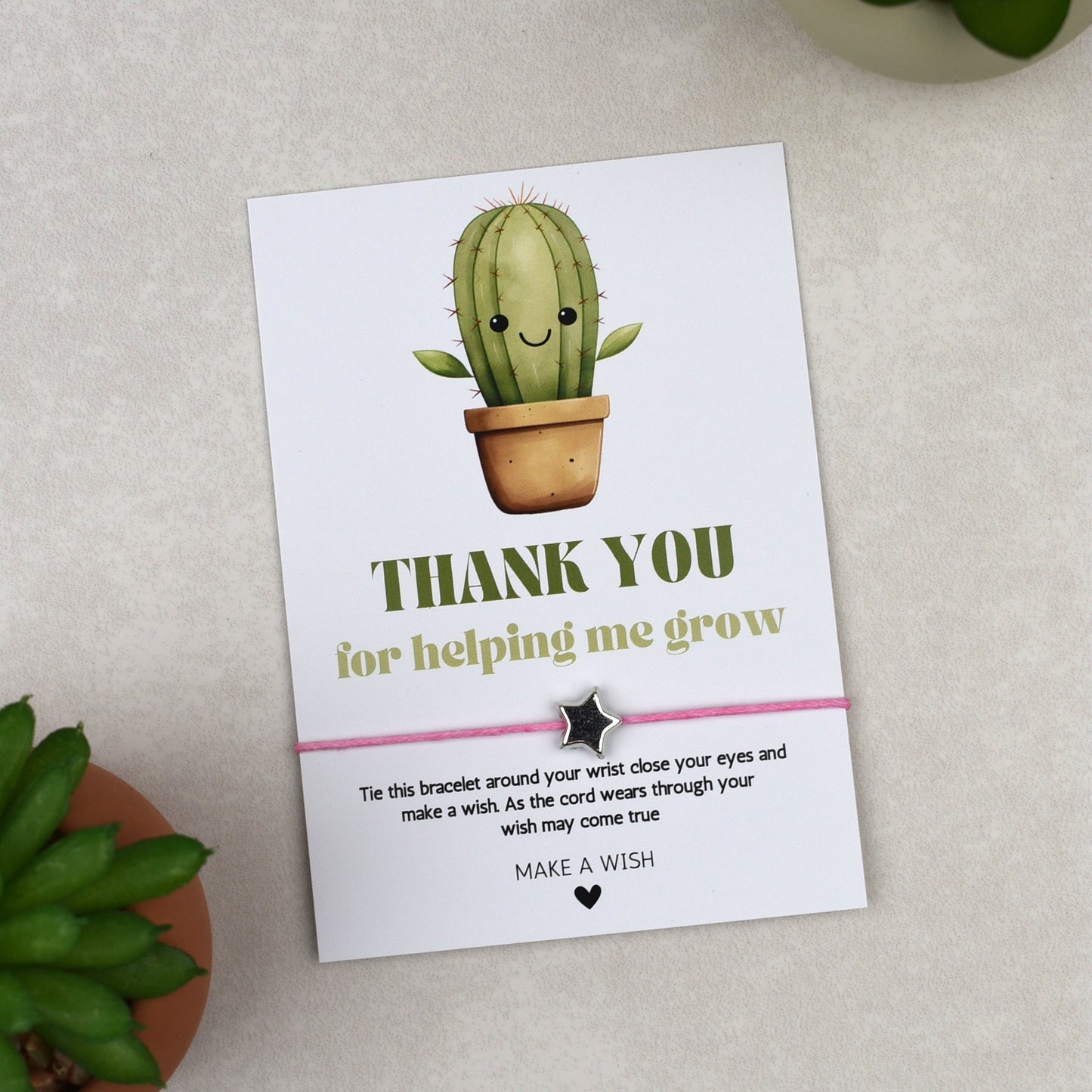 CLEARANCE - Thank You For Helping Me Grow Cactus Wish Bracelet