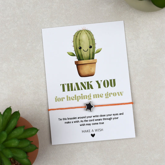 CLEARANCE - Thank You For Helping Me Grow Cactus Wish Bracelet