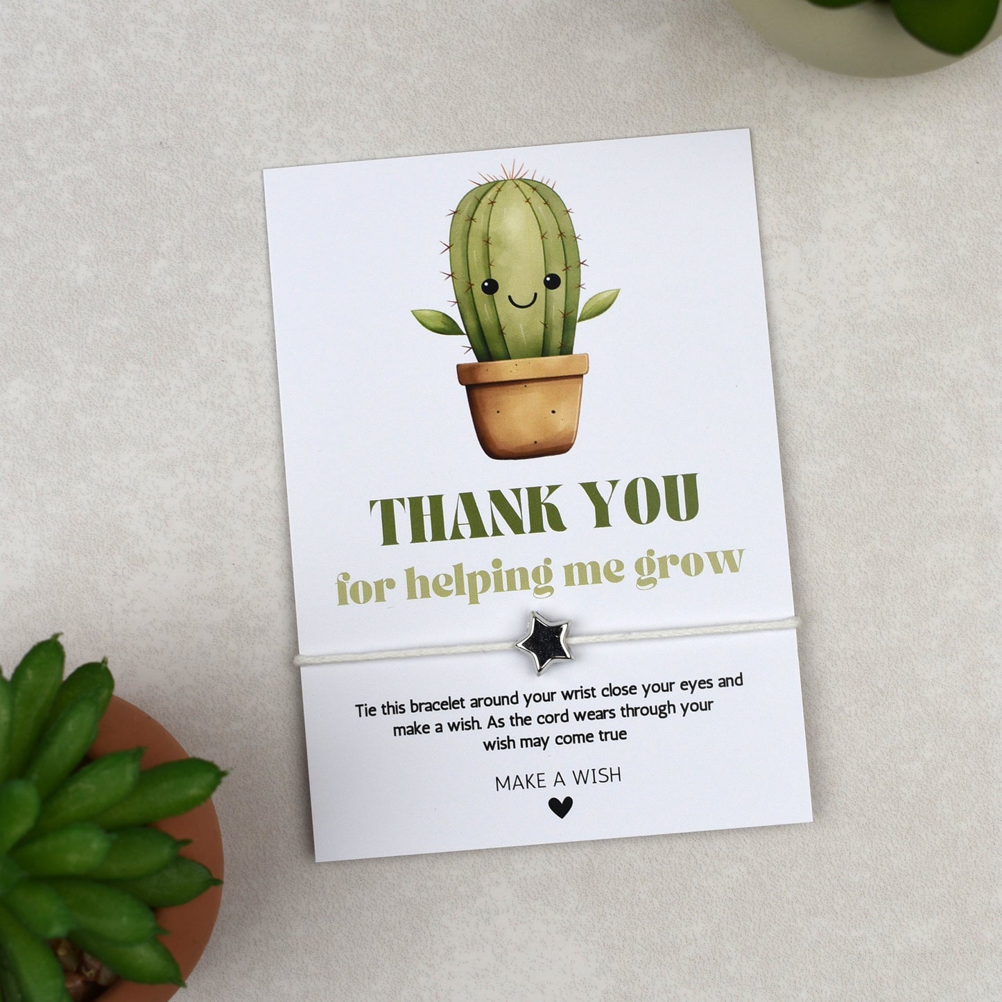 CLEARANCE - Thank You For Helping Me Grow Cactus Wish Bracelet
