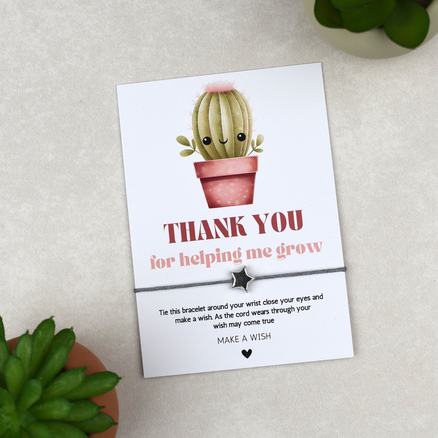 CLEARANCE - Thank You For Helping Me Grow Cactus Wish Bracelet
