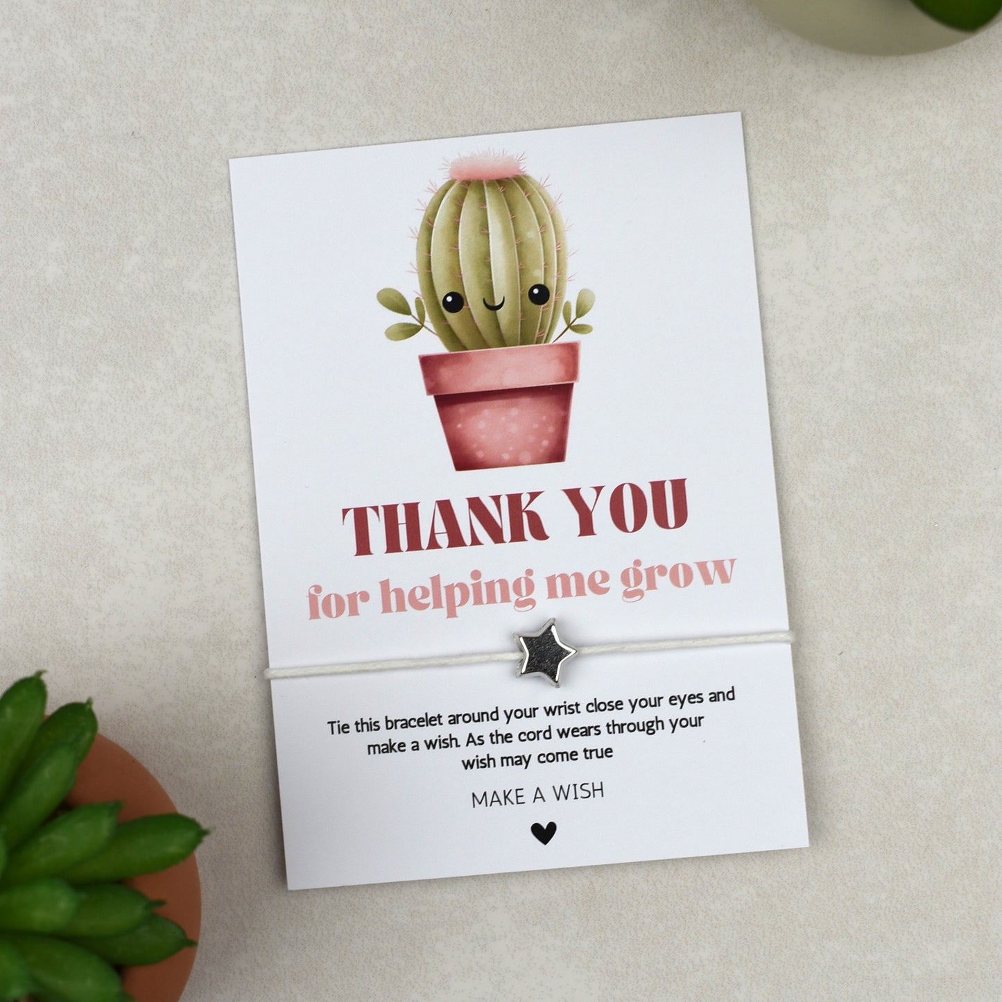 CLEARANCE - Thank You For Helping Me Grow Cactus Wish Bracelet