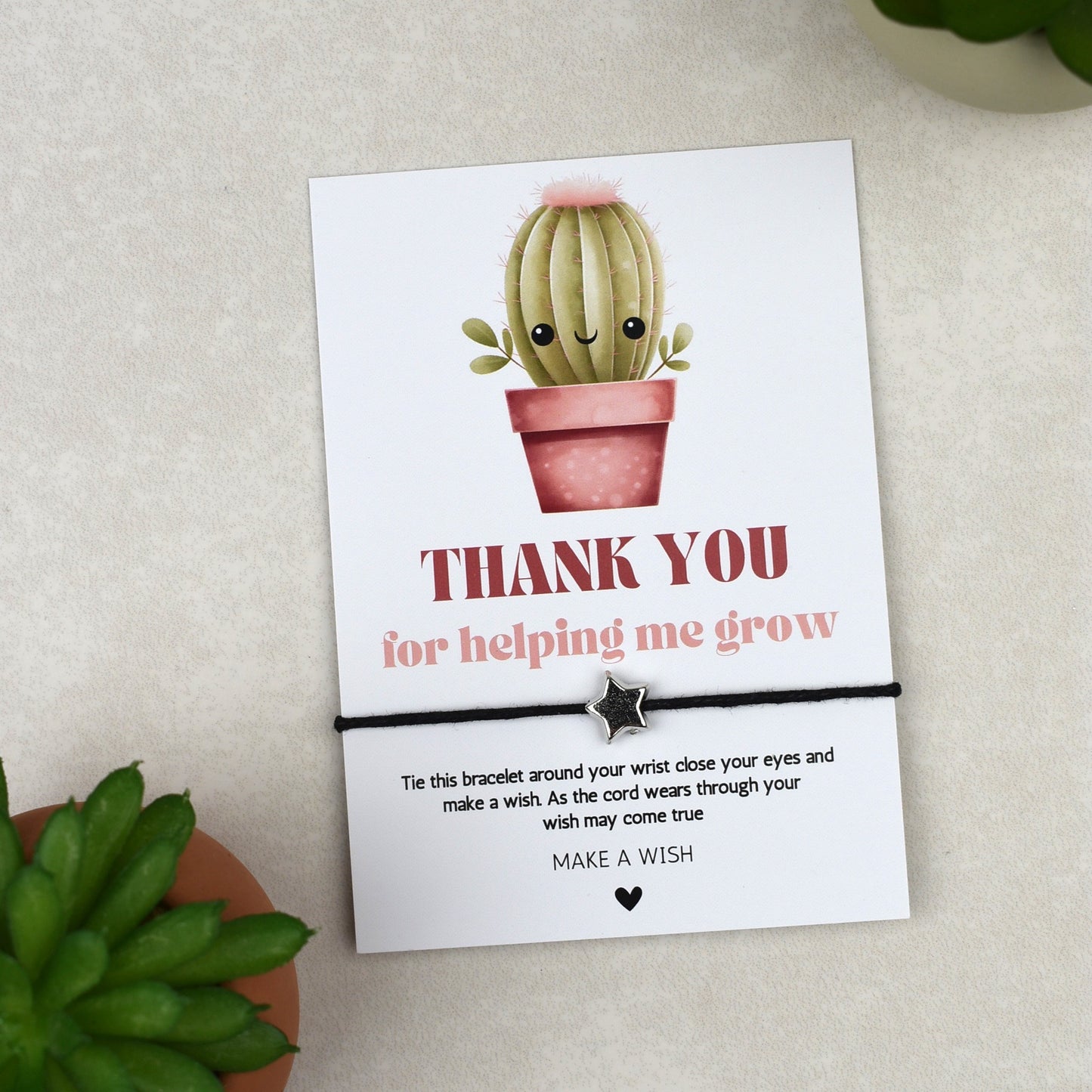 CLEARANCE - Thank You For Helping Me Grow Cactus Wish Bracelet