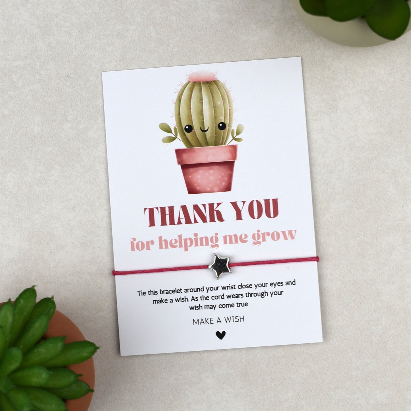 CLEARANCE - Thank You For Helping Me Grow Cactus Wish Bracelet