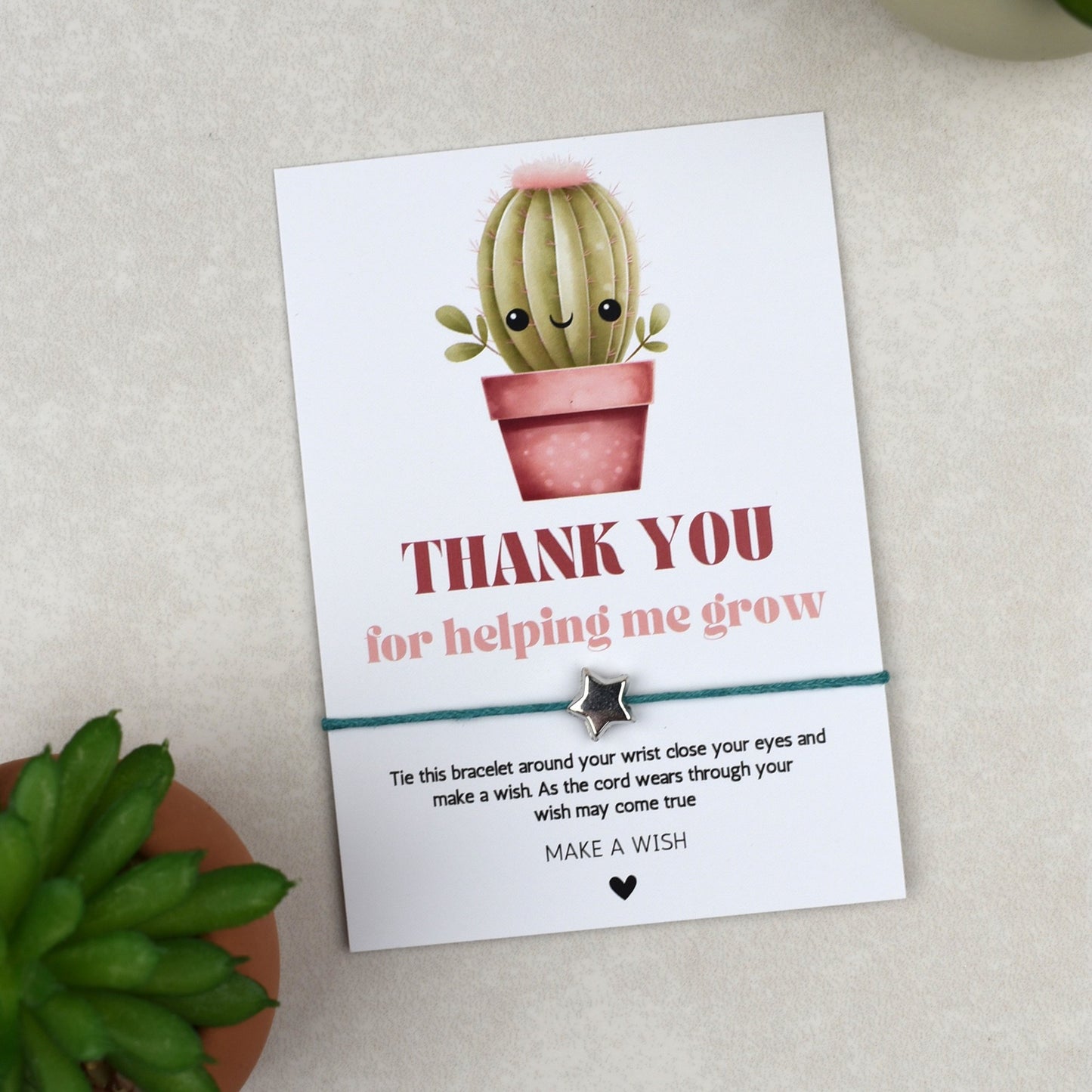 CLEARANCE - Thank You For Helping Me Grow Cactus Wish Bracelet