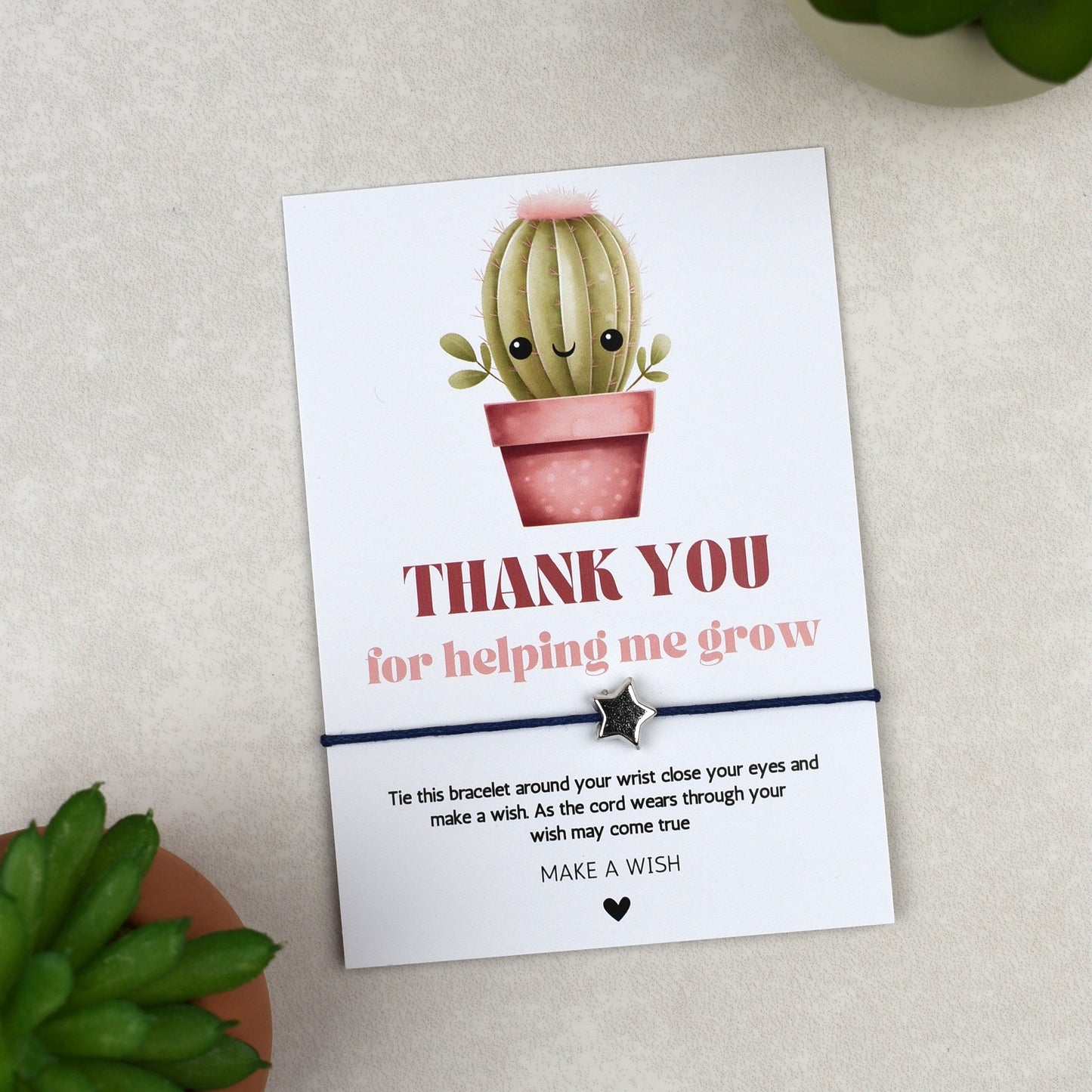 CLEARANCE - Thank You For Helping Me Grow Cactus Wish Bracelet