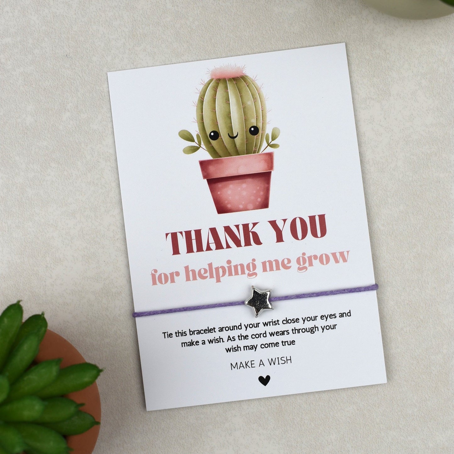 CLEARANCE - Thank You For Helping Me Grow Cactus Wish Bracelet