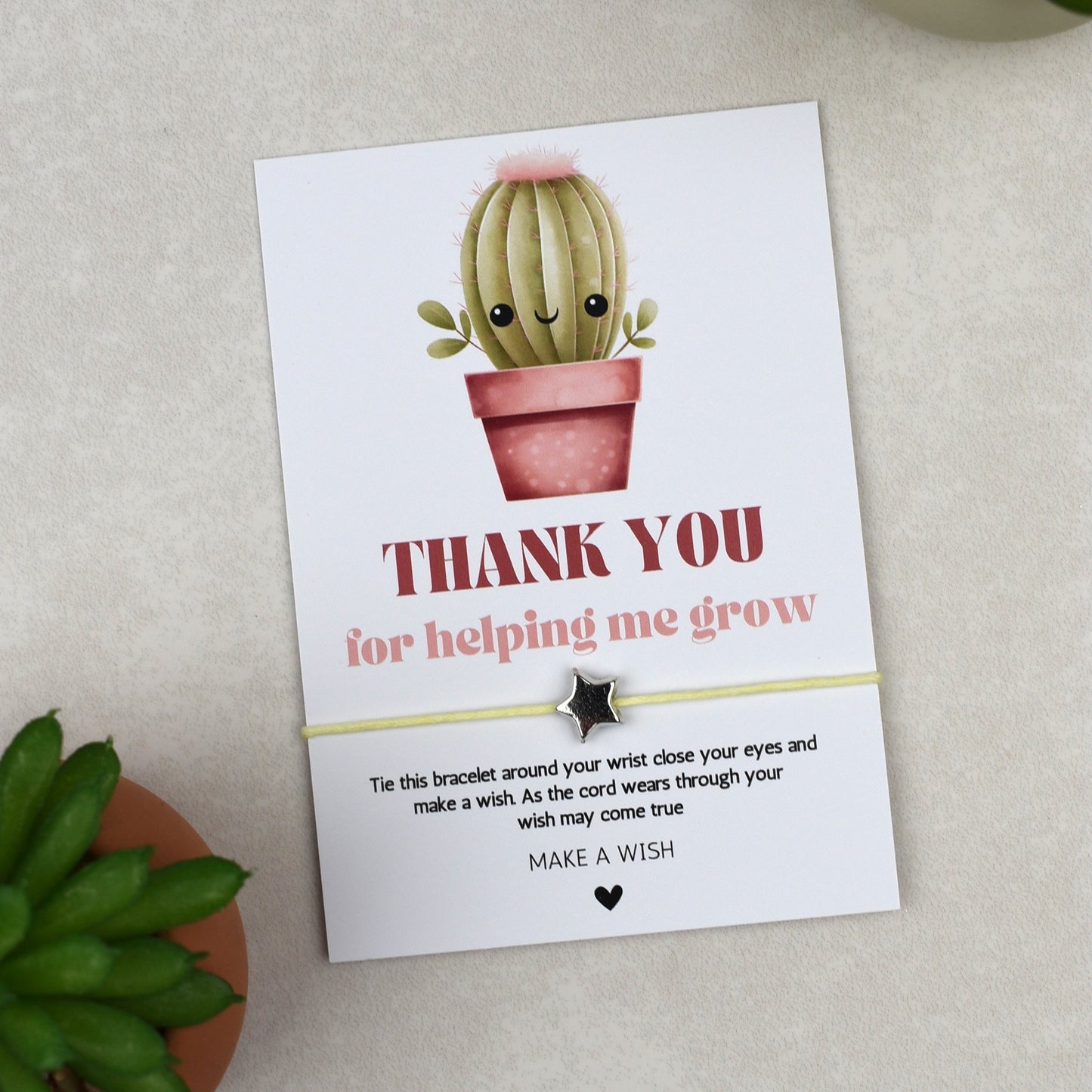 CLEARANCE - Thank You For Helping Me Grow Cactus Wish Bracelet