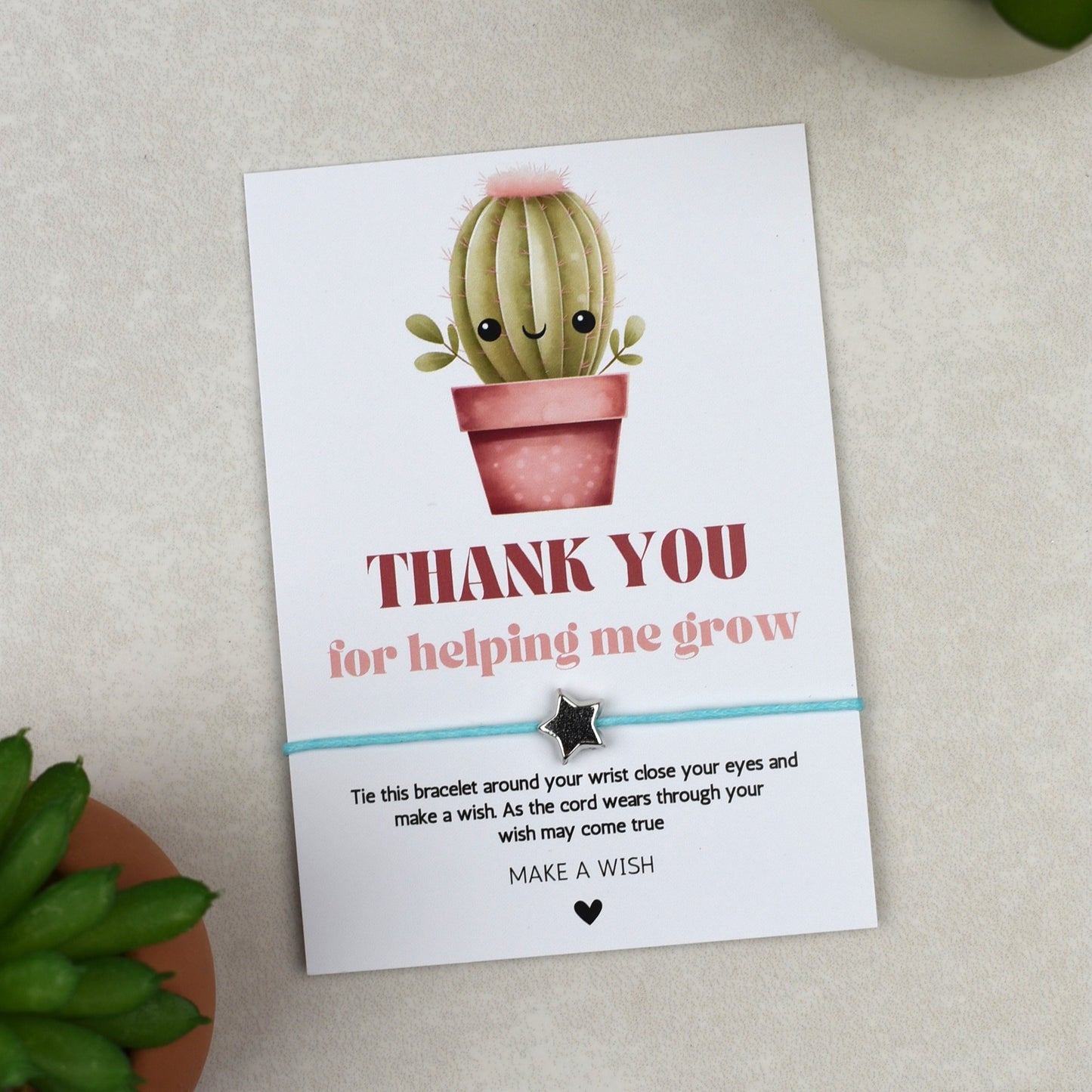 CLEARANCE - Thank You For Helping Me Grow Cactus Wish Bracelet