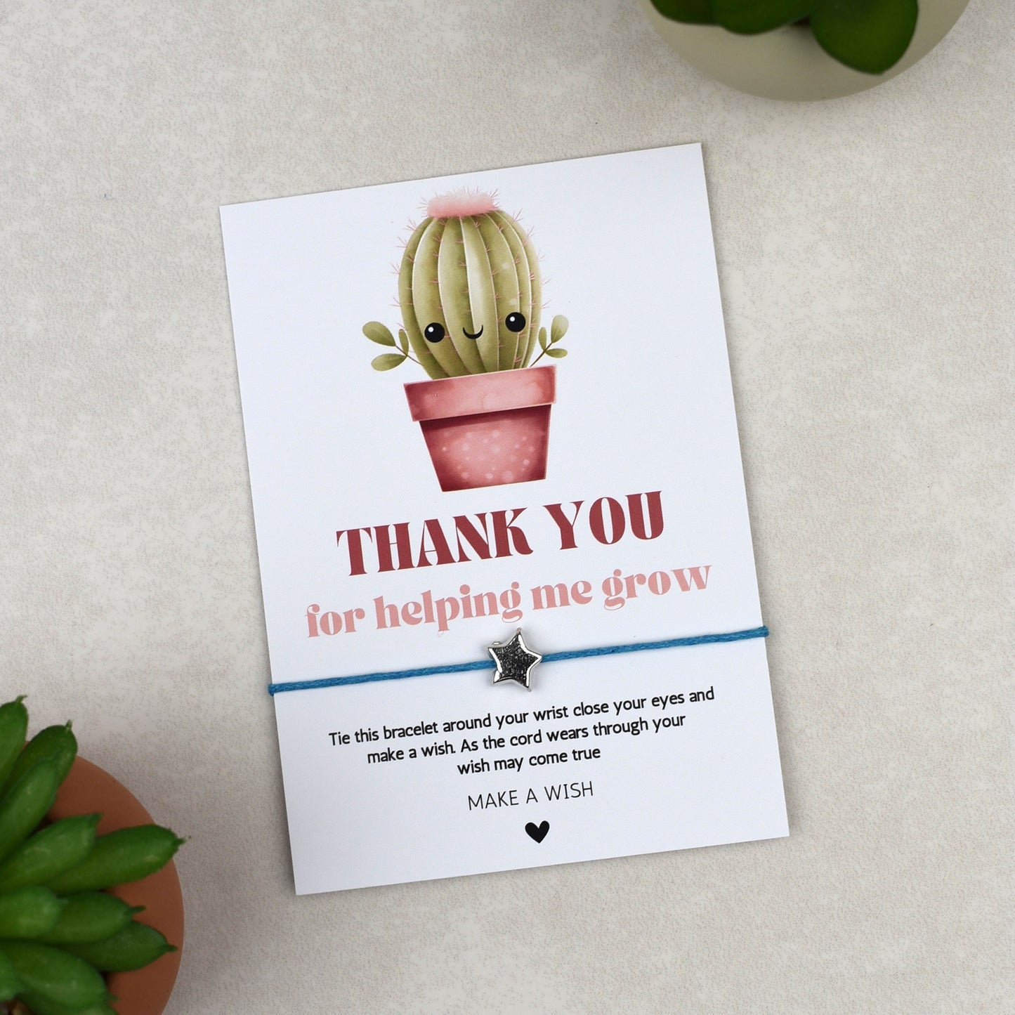 CLEARANCE - Thank You For Helping Me Grow Cactus Wish Bracelet