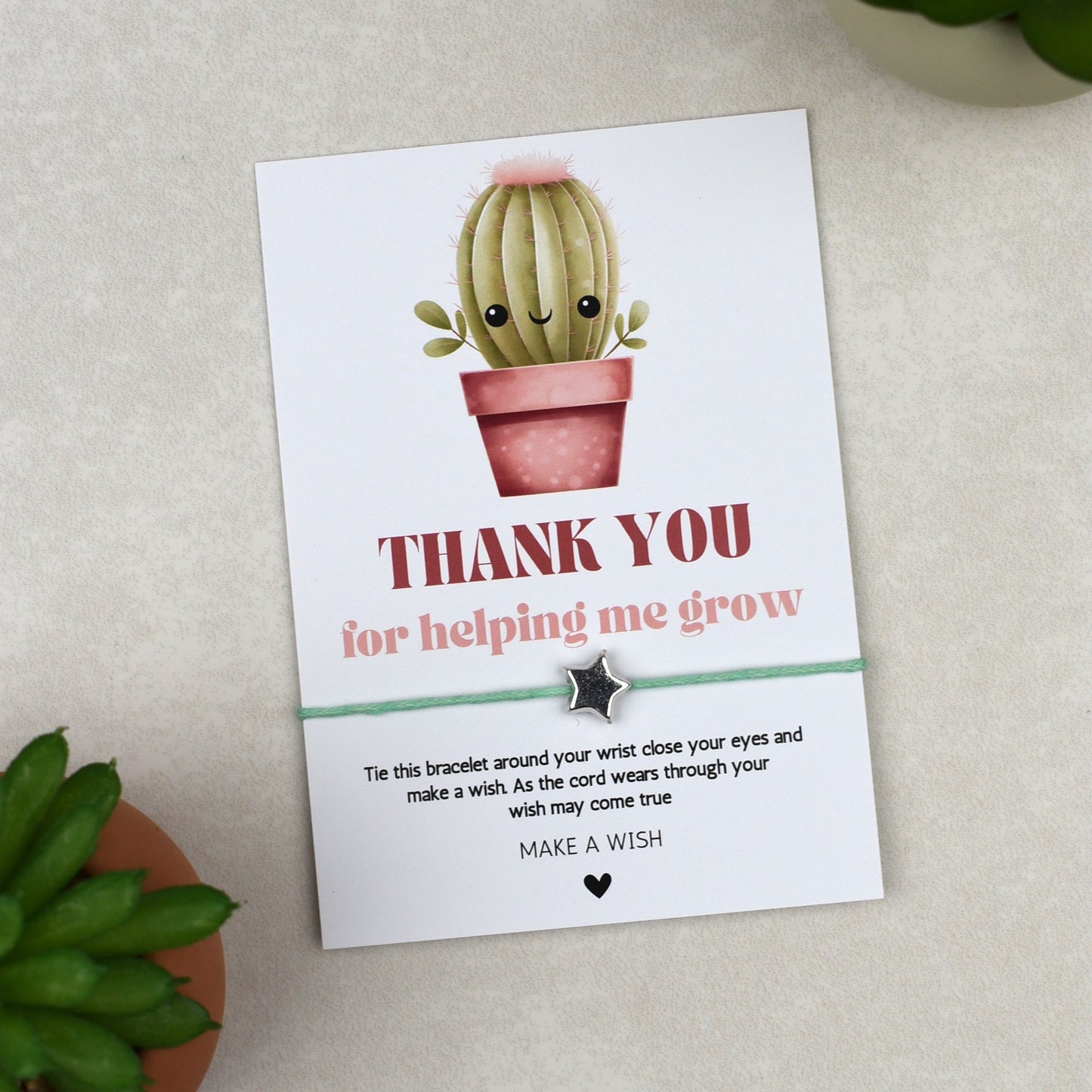 CLEARANCE - Thank You For Helping Me Grow Cactus Wish Bracelet