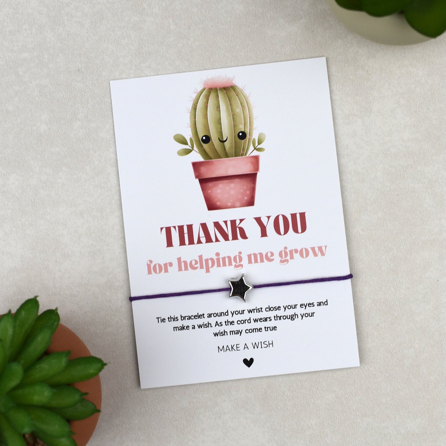 CLEARANCE - Thank You For Helping Me Grow Cactus Wish Bracelet