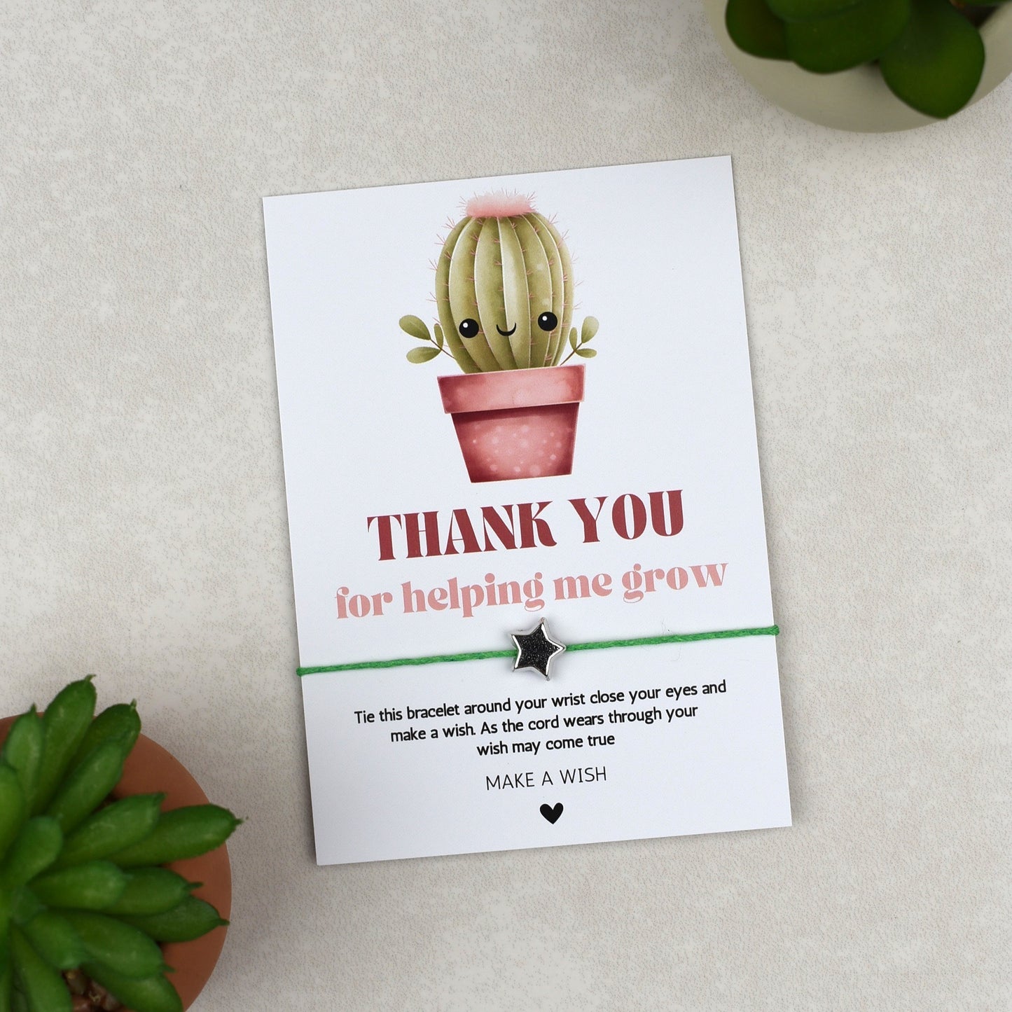 CLEARANCE - Thank You For Helping Me Grow Cactus Wish Bracelet