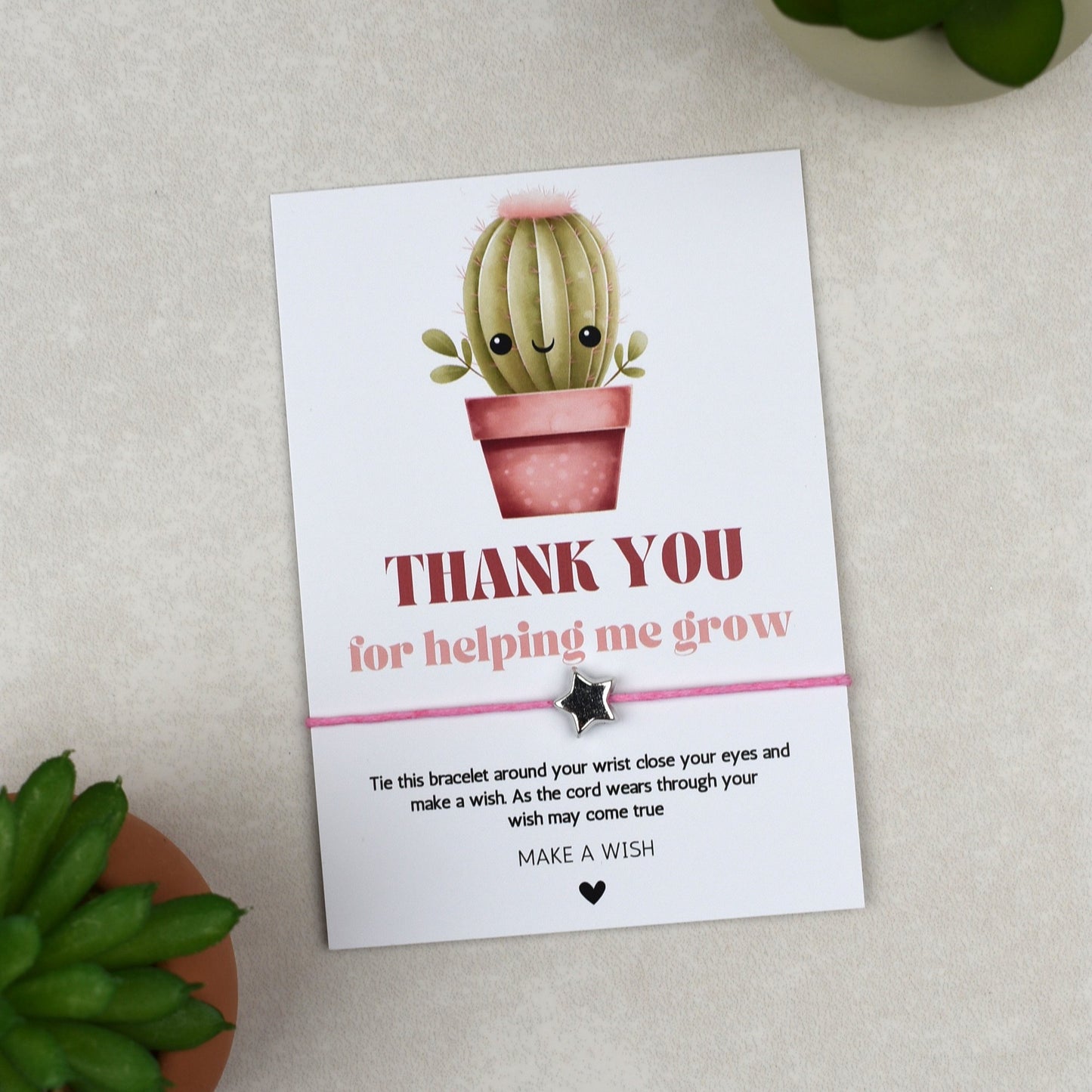 CLEARANCE - Thank You For Helping Me Grow Cactus Wish Bracelet