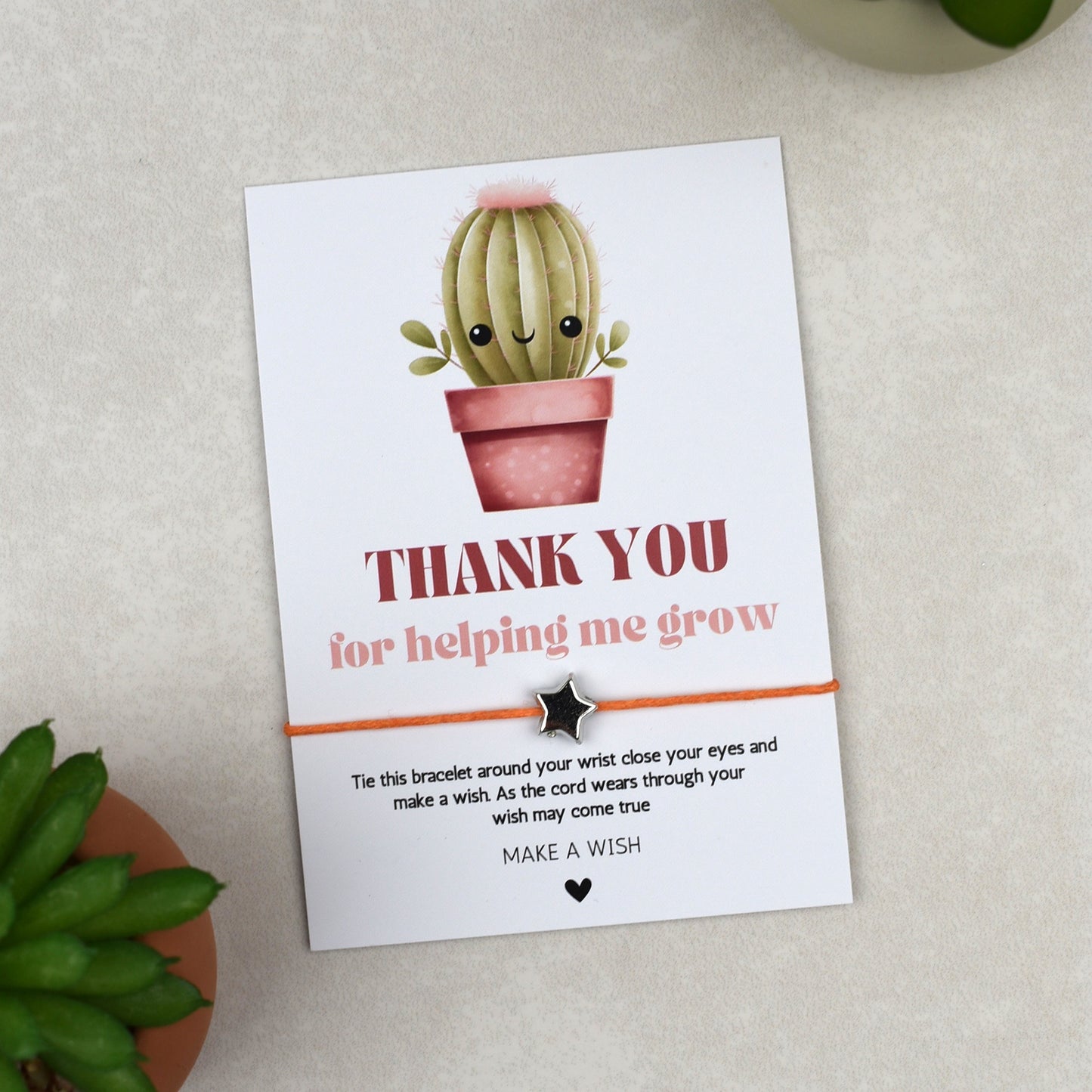 CLEARANCE - Thank You For Helping Me Grow Cactus Wish Bracelet