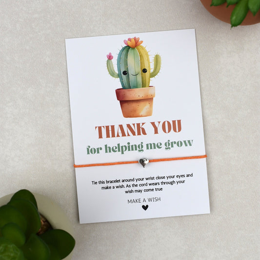 CLEARANCE - Thank You For Helping Me Grow Cactus Wish Bracelet | Heart Charm