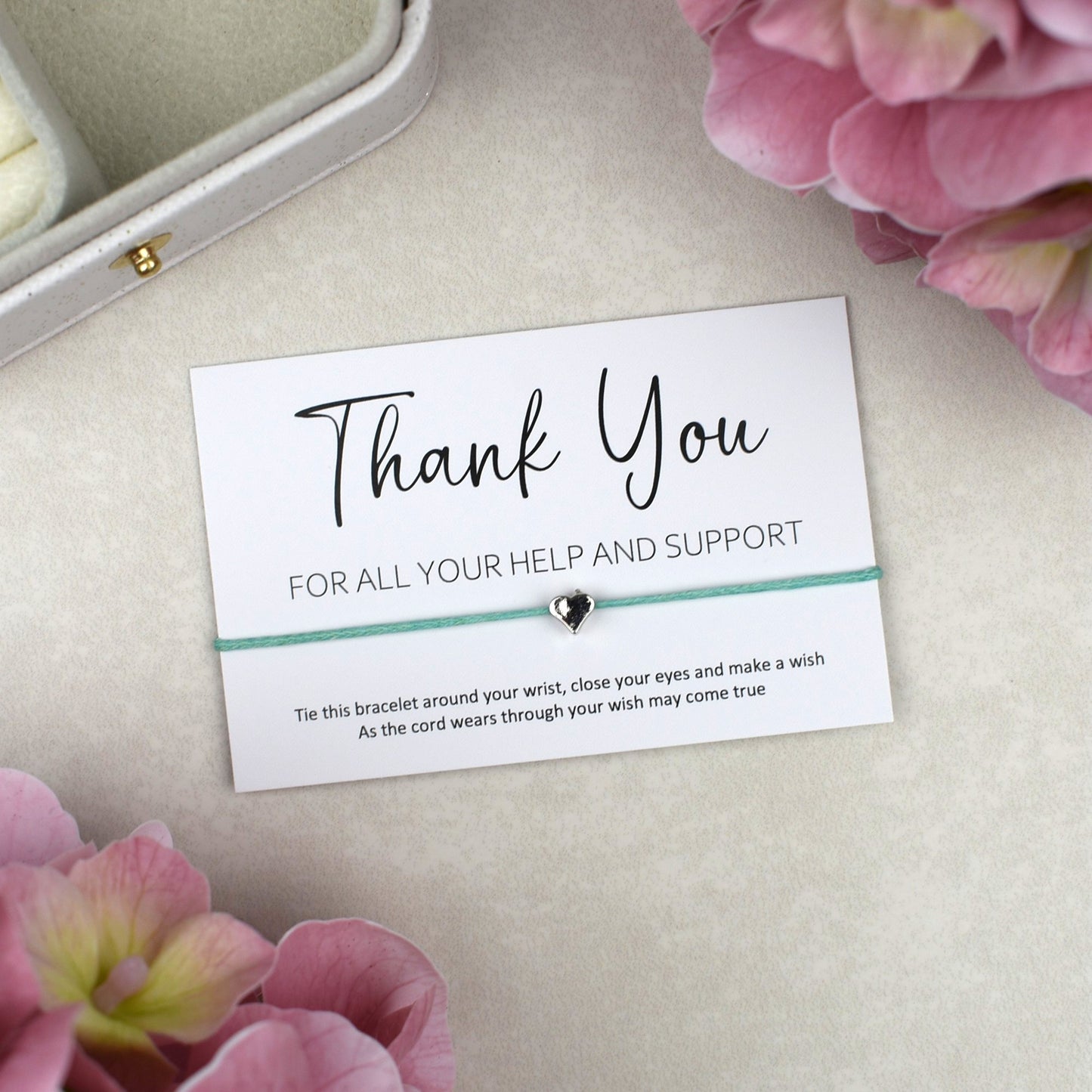CLEARANCE - Thank You For All Your Help And Support Wish Bracelet | Heart Charm
