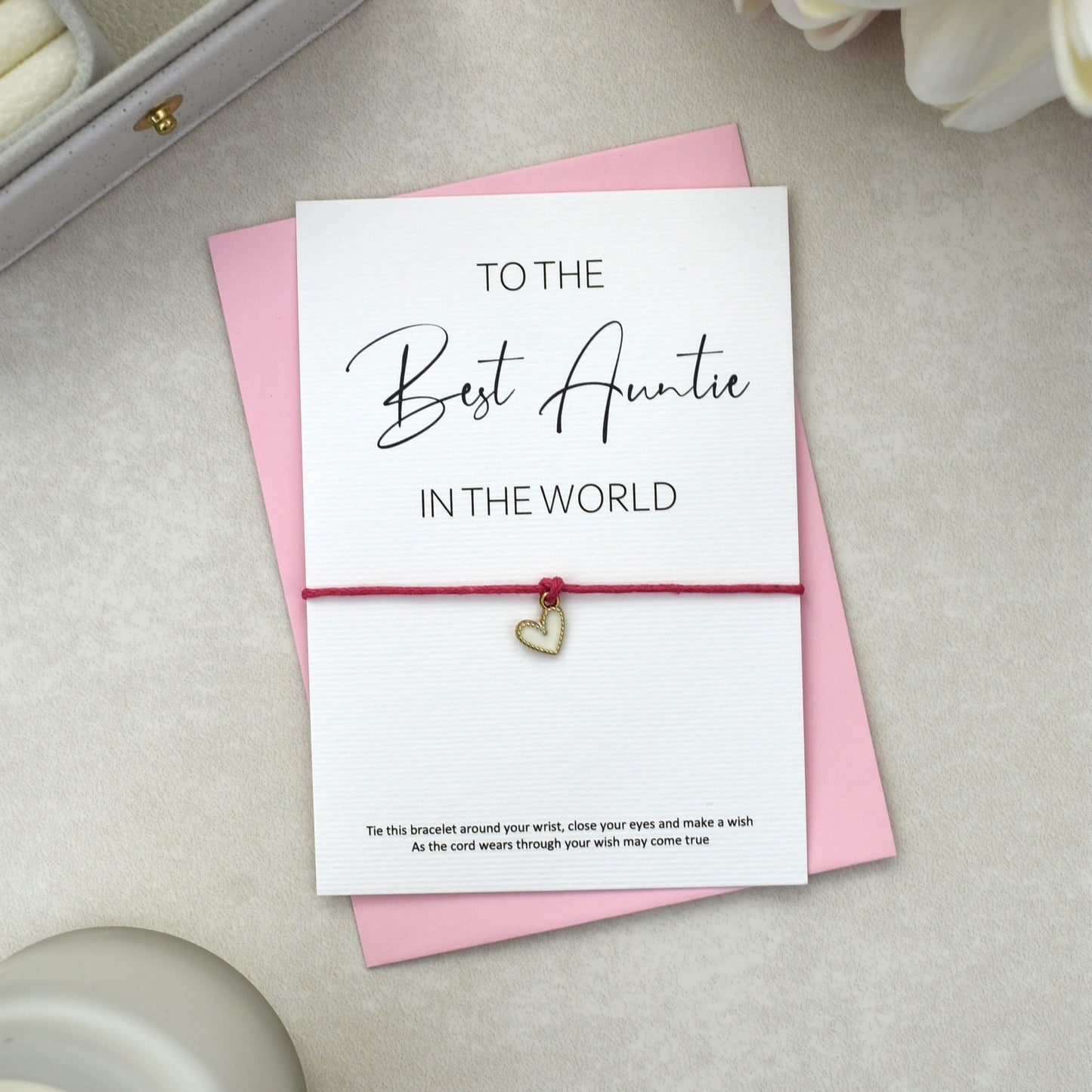 CLEARANCE - To The Best Auntie In The World Wish Bracelet | Heart Charm