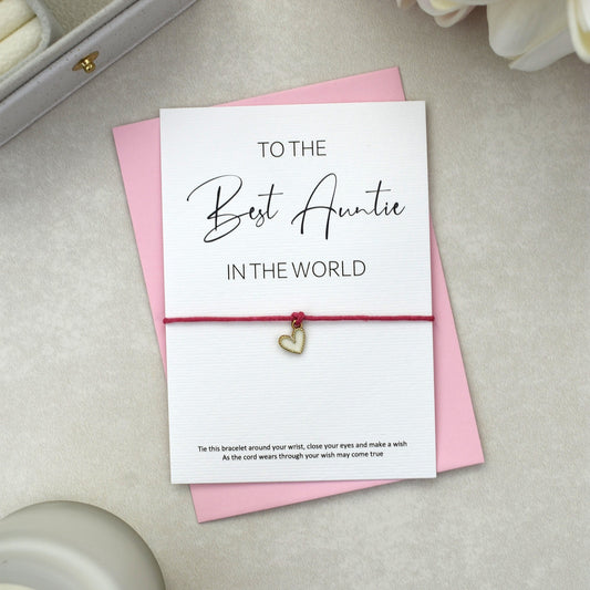 CLEARANCE - To The Best Auntie In The World Wish Bracelet | Heart Charm