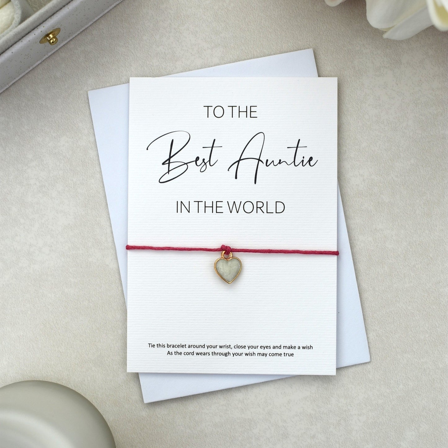 CLEARANCE - To The Best Auntie In The World Wish Bracelet | Heart Charm
