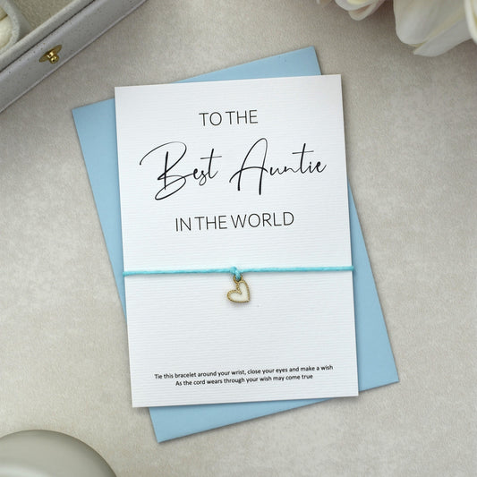CLEARANCE - To The Best Auntie In The World Wish Bracelet | Heart Charm