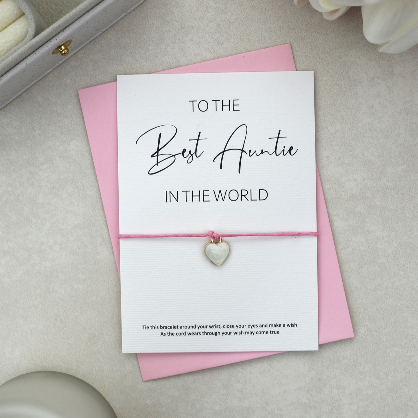 CLEARANCE - To The Best Auntie In The World Wish Bracelet | Heart Charm