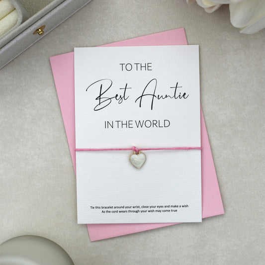 CLEARANCE - To The Best Auntie In The World Wish Bracelet | Heart Charm