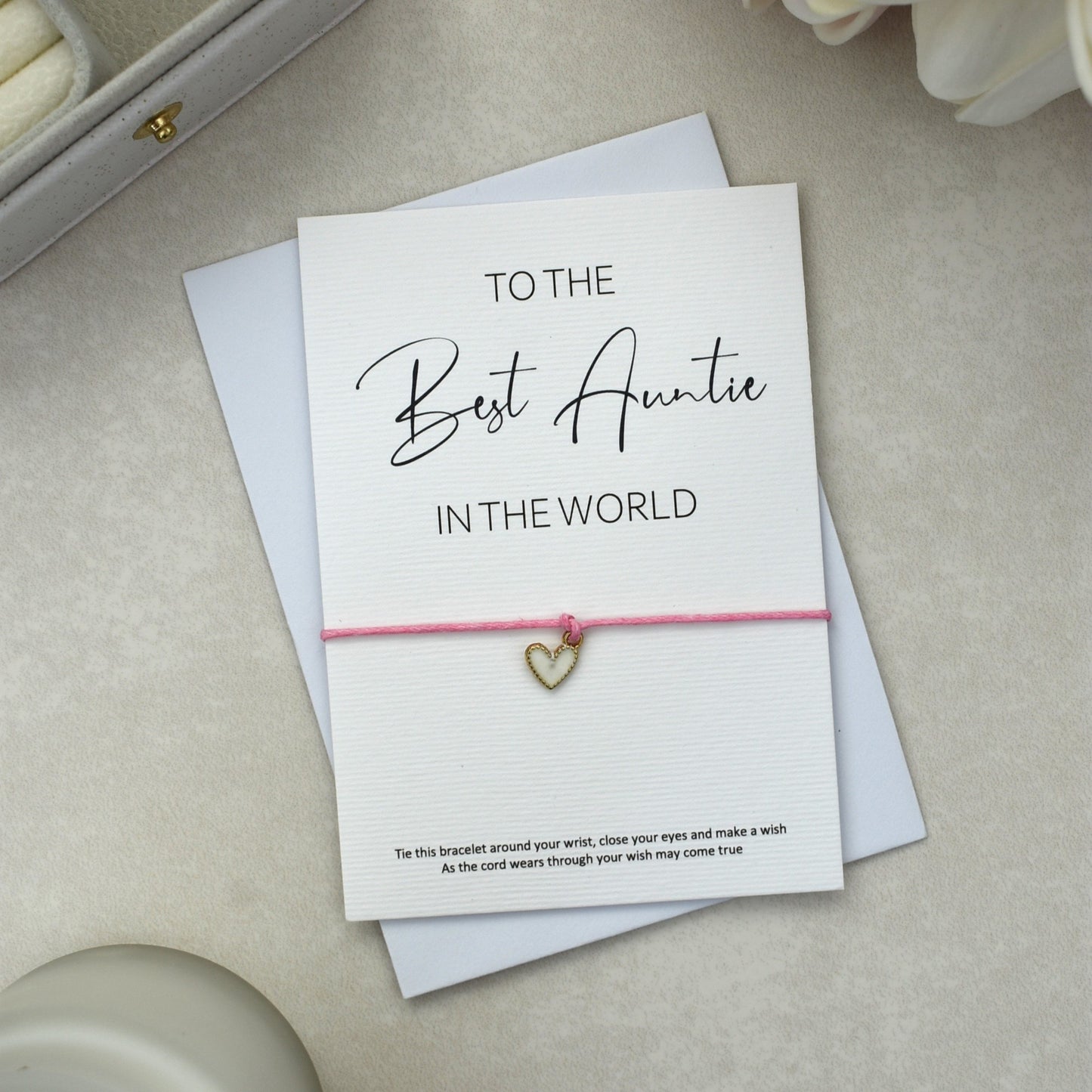 CLEARANCE - To The Best Auntie In The World Wish Bracelet | Heart Charm