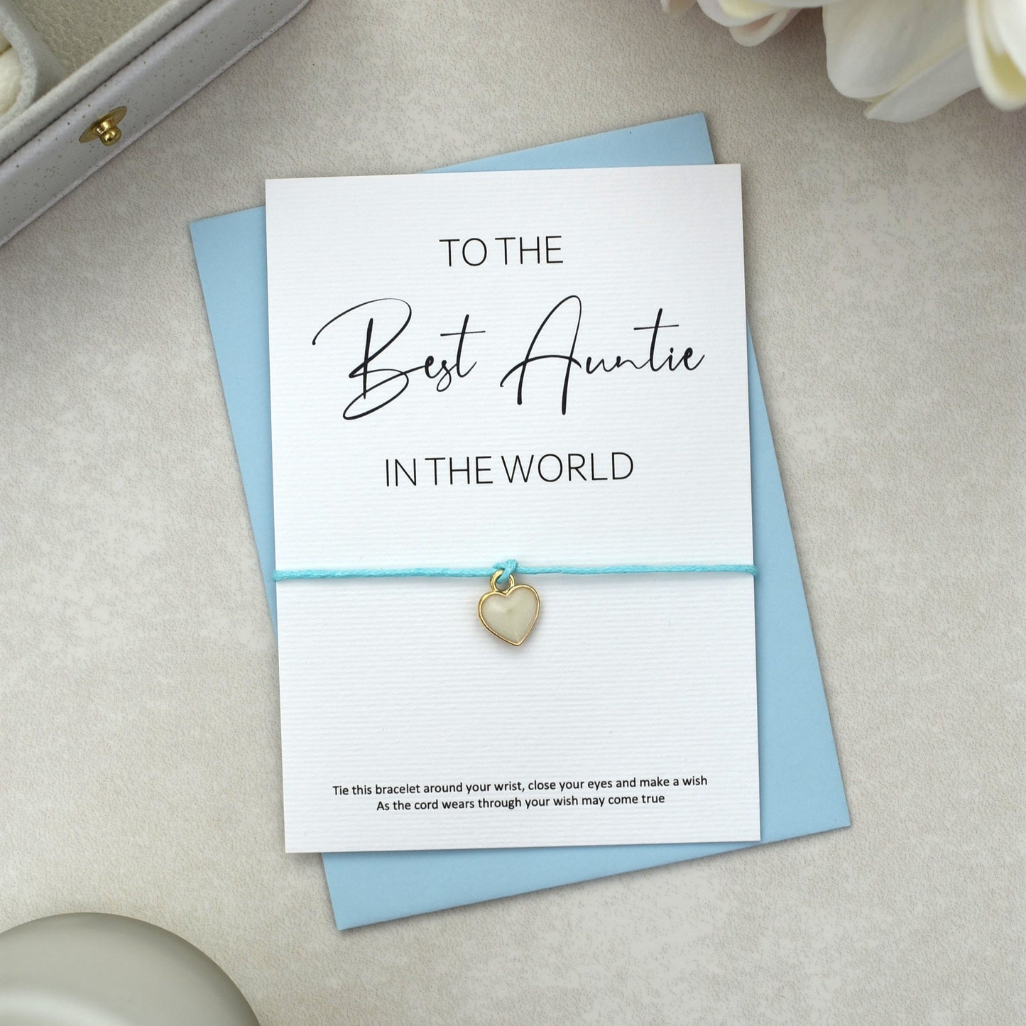 CLEARANCE - To The Best Auntie In The World Wish Bracelet | Heart Charm