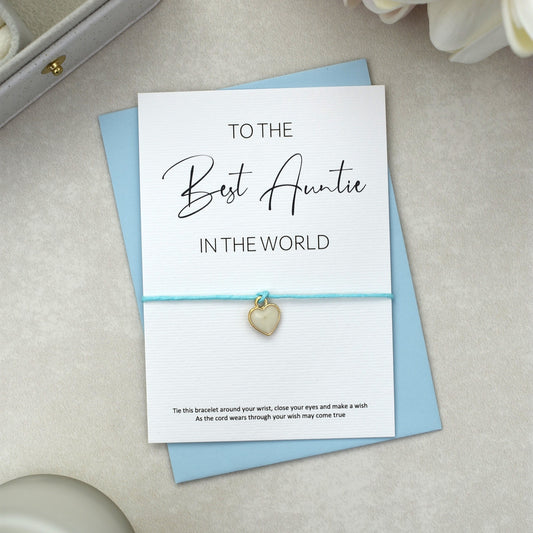 CLEARANCE - To The Best Auntie In The World Wish Bracelet | Heart Charm
