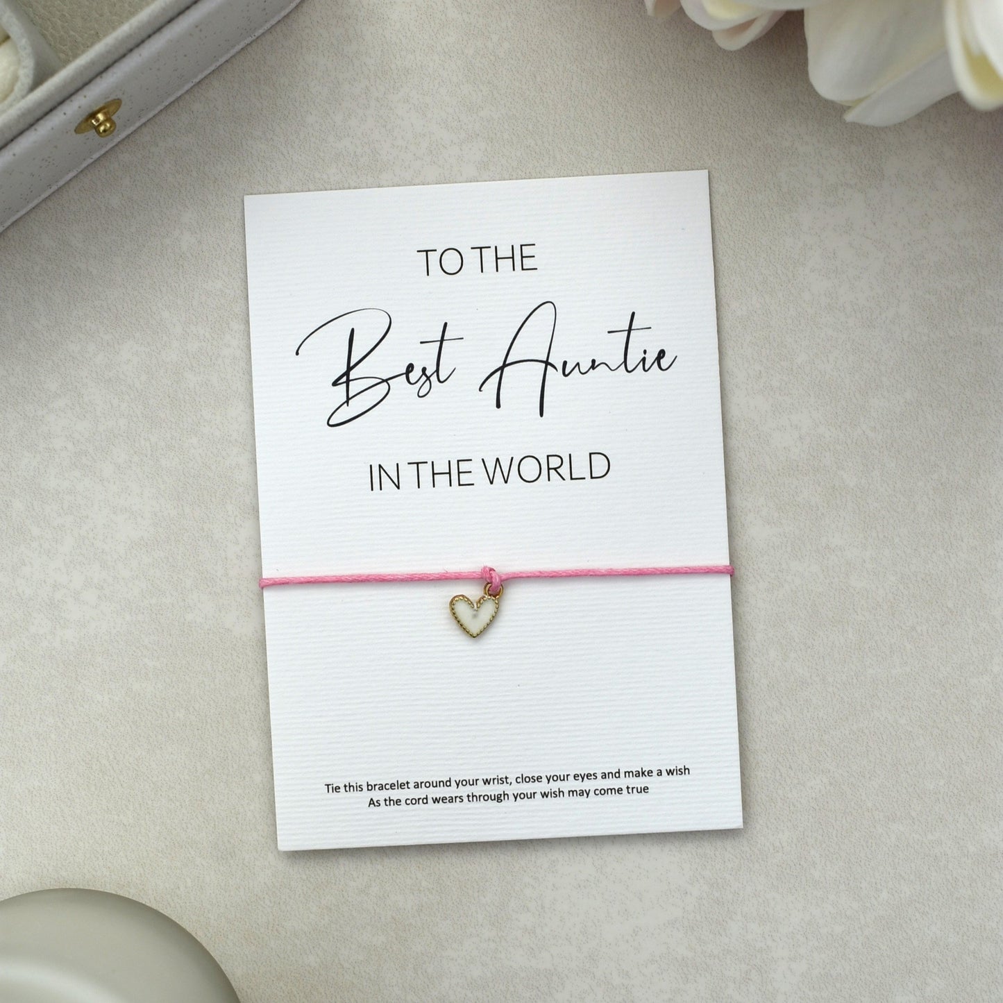 CLEARANCE - To The Best Auntie In The World Wish Bracelet | Heart Charm